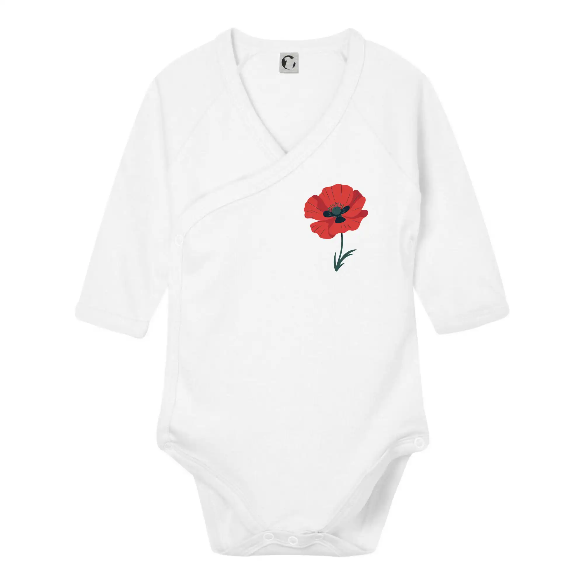 Tričká s kvetinami - Vlčí mak kreslený na prsníku - Body zavinovacie s dlhým rukávom