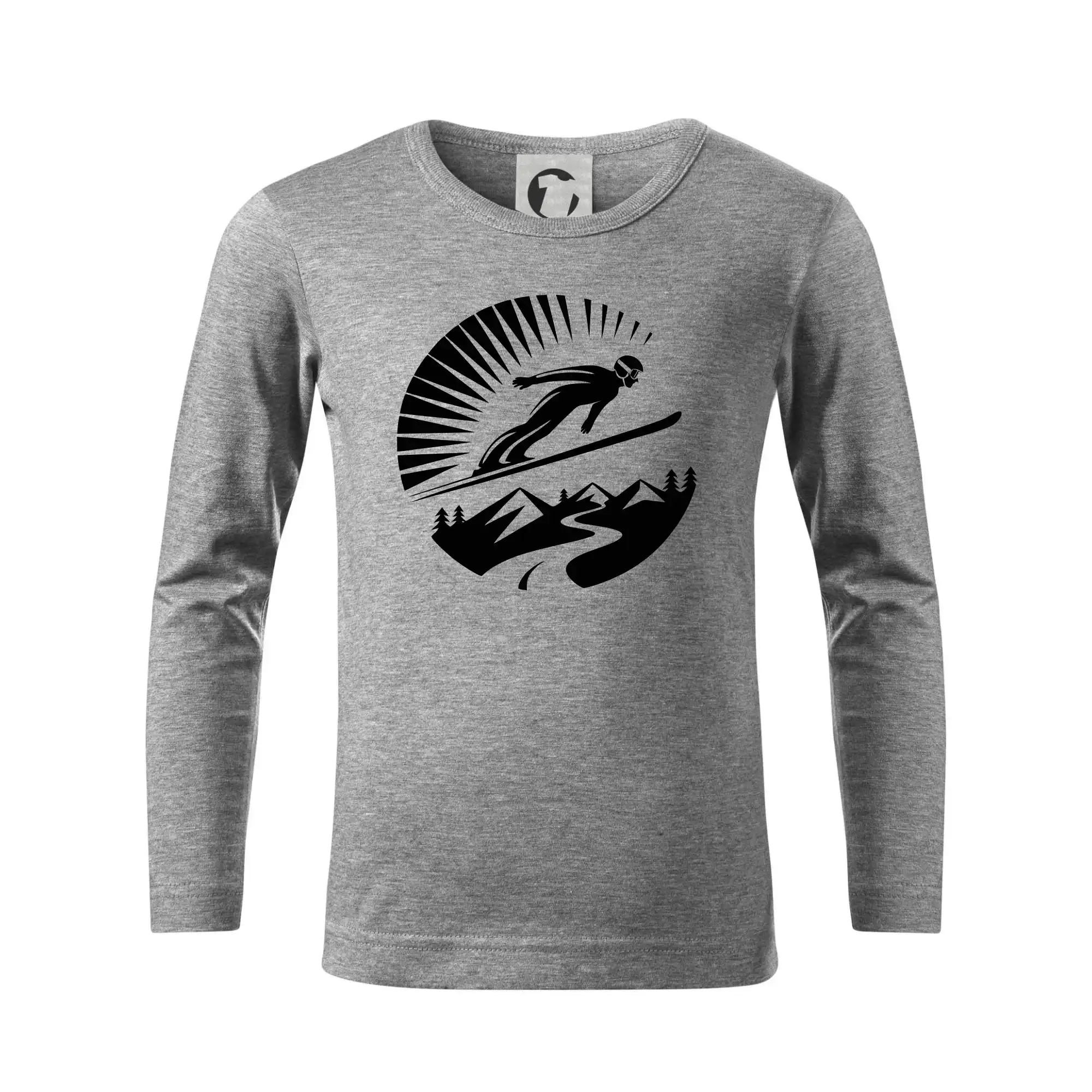 Lyže a Snowboard - Skokan čierny v kruhu - Tričko detské Long Sleeve