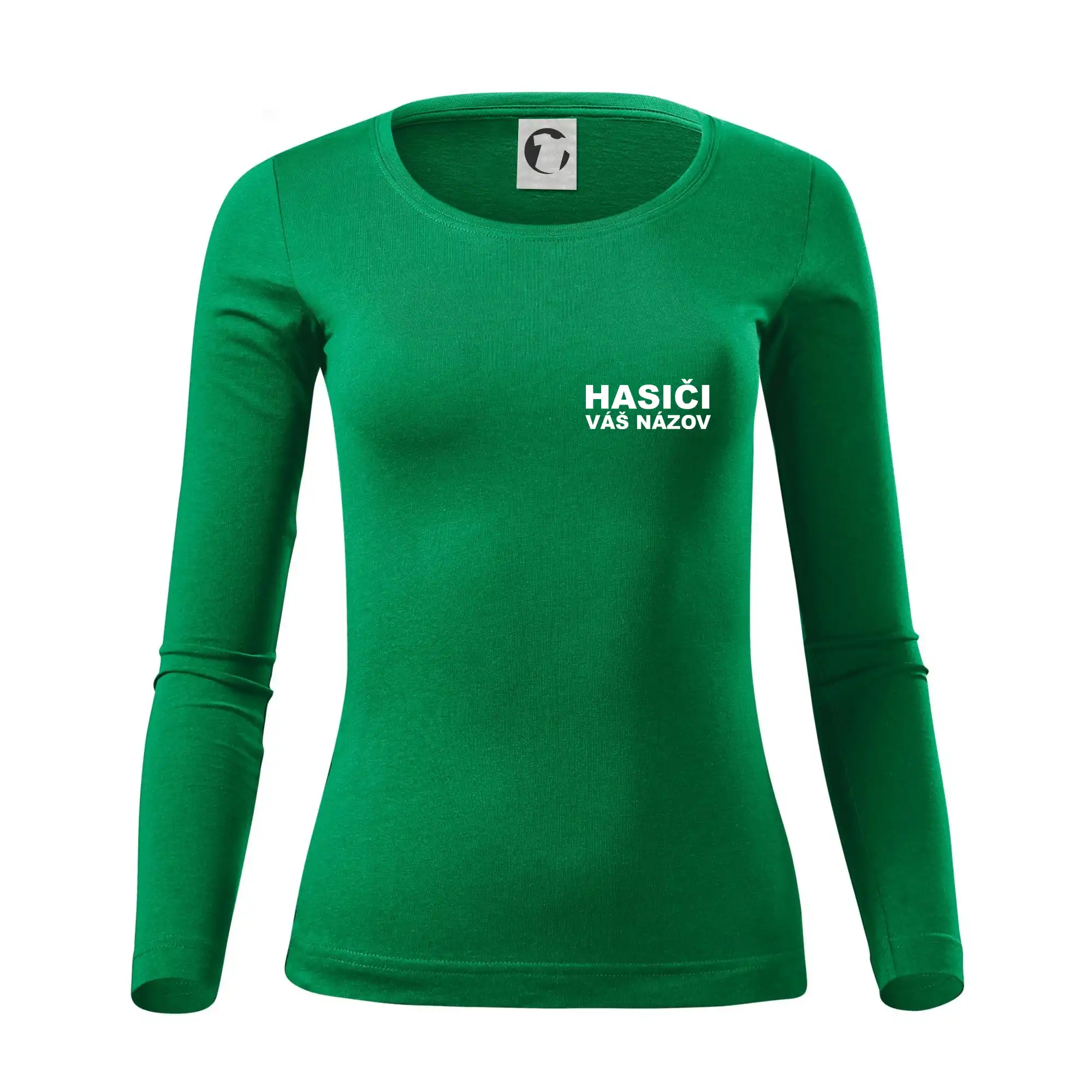 Originálne tričká pre hasičov - Hasiči nápis (názov zboru - vlastný nápis) - Dámske tričko FIT-T LS - zužené