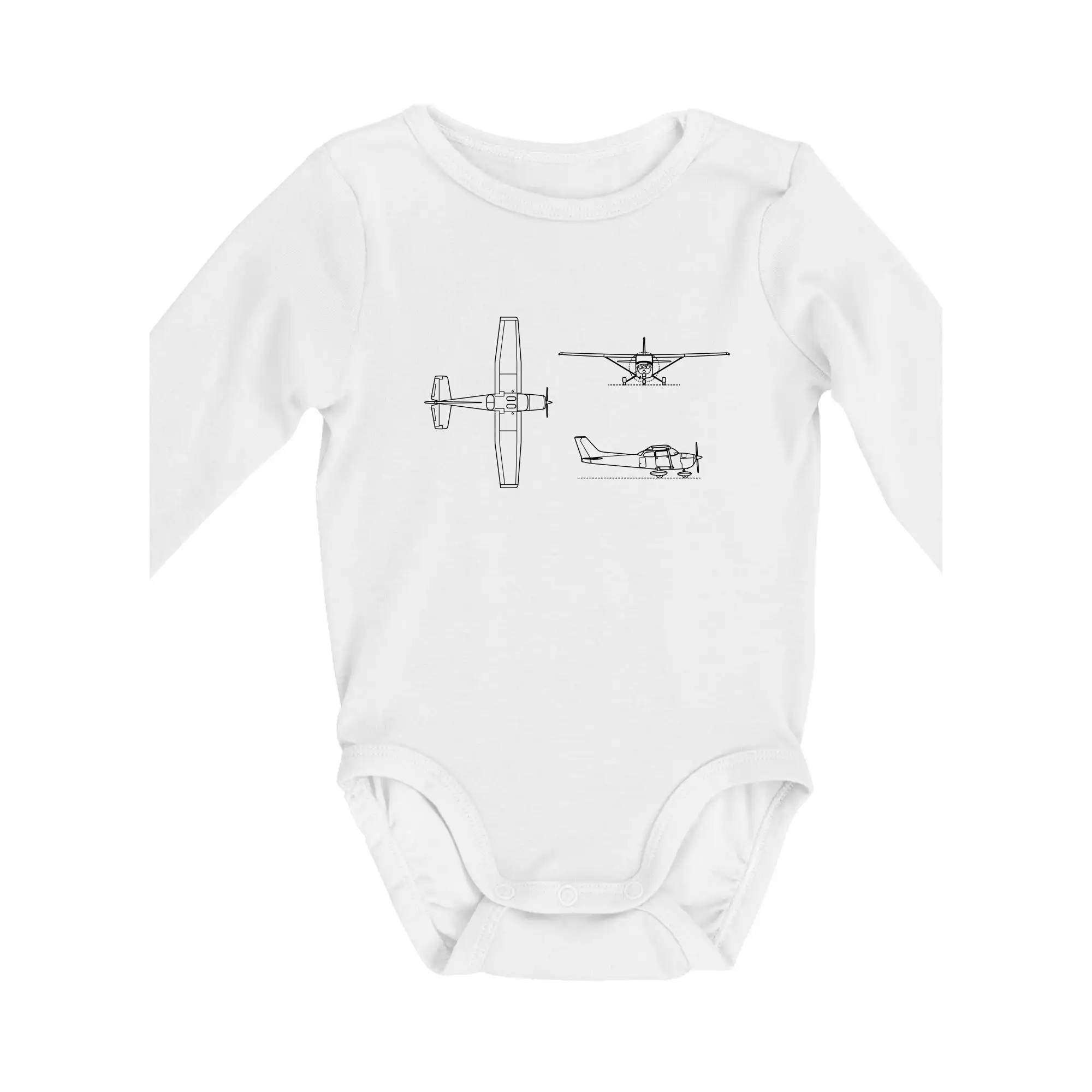 Tričká s lietadlami - Obrys Cessna 172 Skyhawk - Body dojčenské s dlhým rukávom