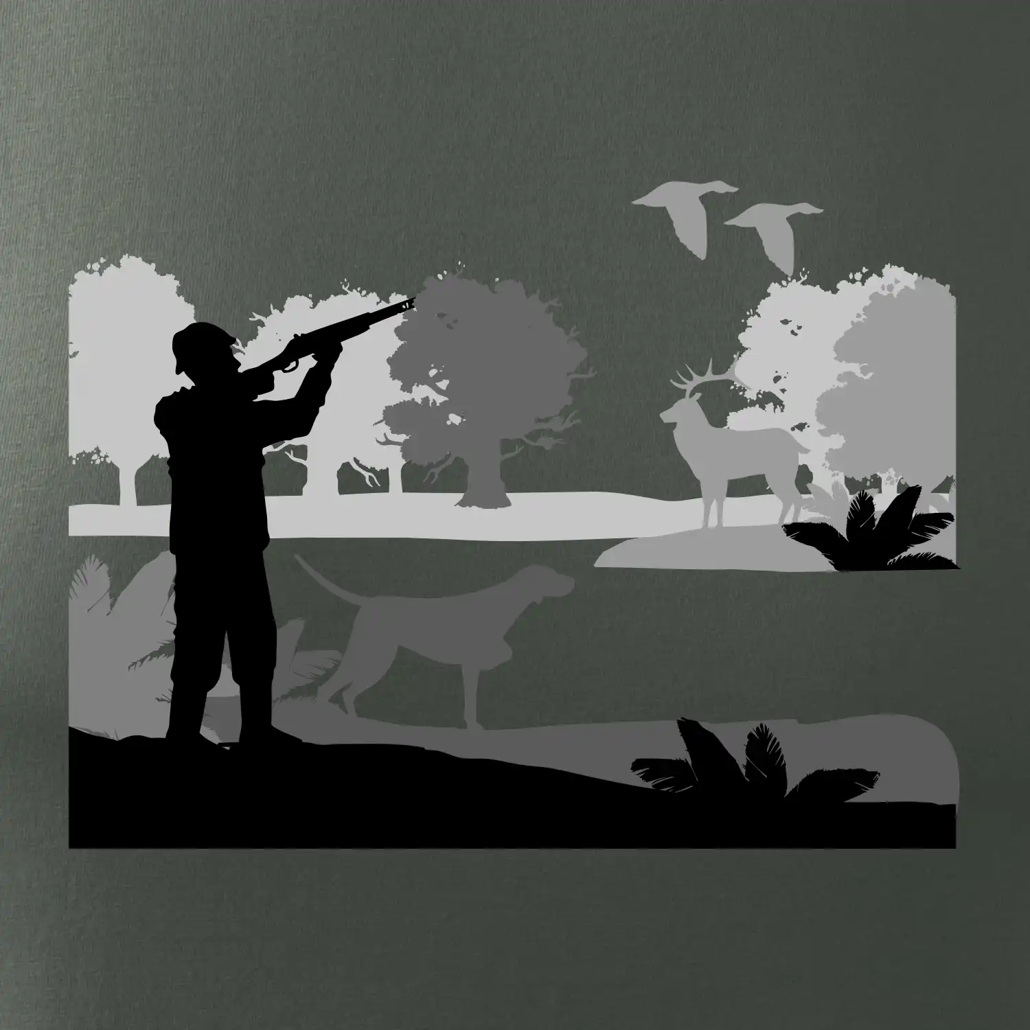 Lovec a ohař v lese