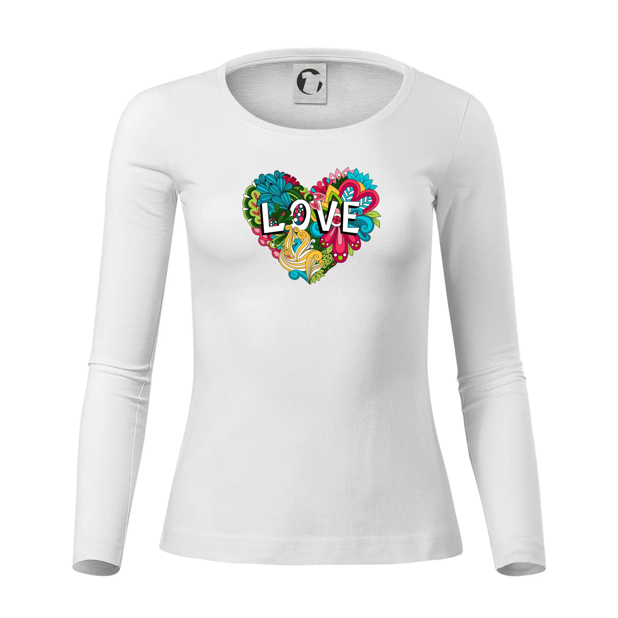 Tričká pre zamilovaných - Love nápis květovaný - Dámske tričko FIT-T LS - zužené