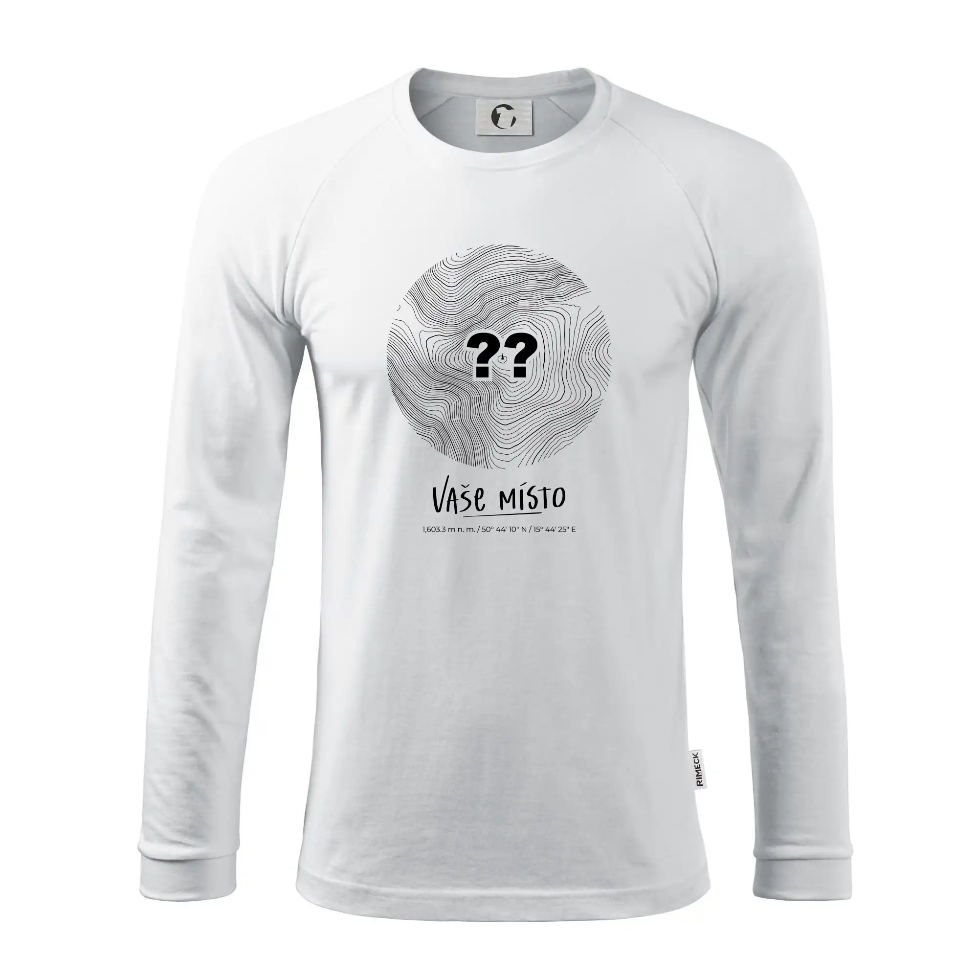 Tričká s vrstevnicami – originálne horské motívy - Vaše miesto - vrstevnice v kruhu - Pánske tričko s dlhým rukávom LS130