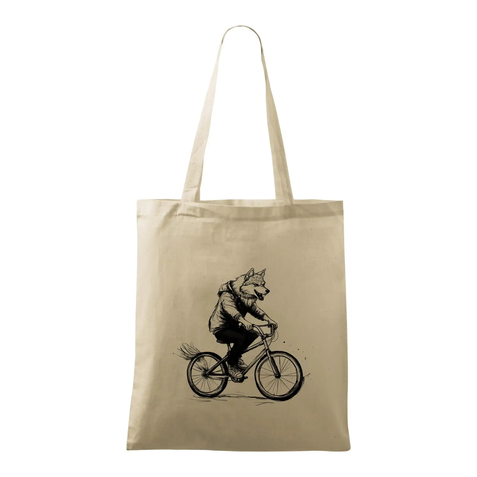 Tričko ako darček pre cyklistu - Vlk na bicykli - Taška bavlnená