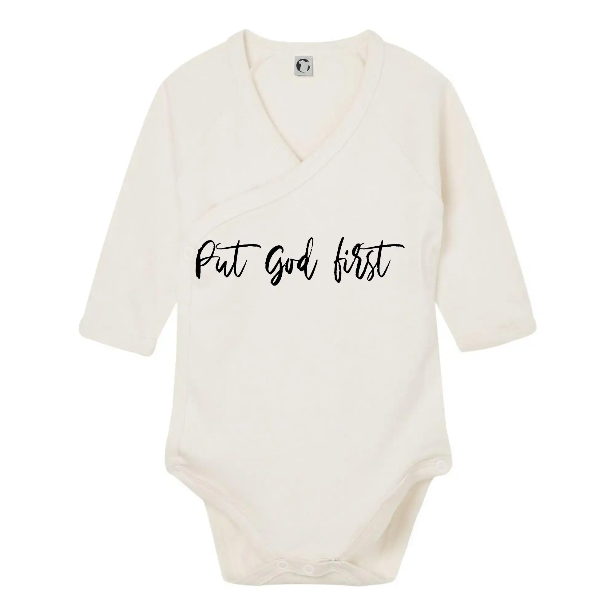 Put God first písací nápis - Body zavinovacie s dlhým rukávom