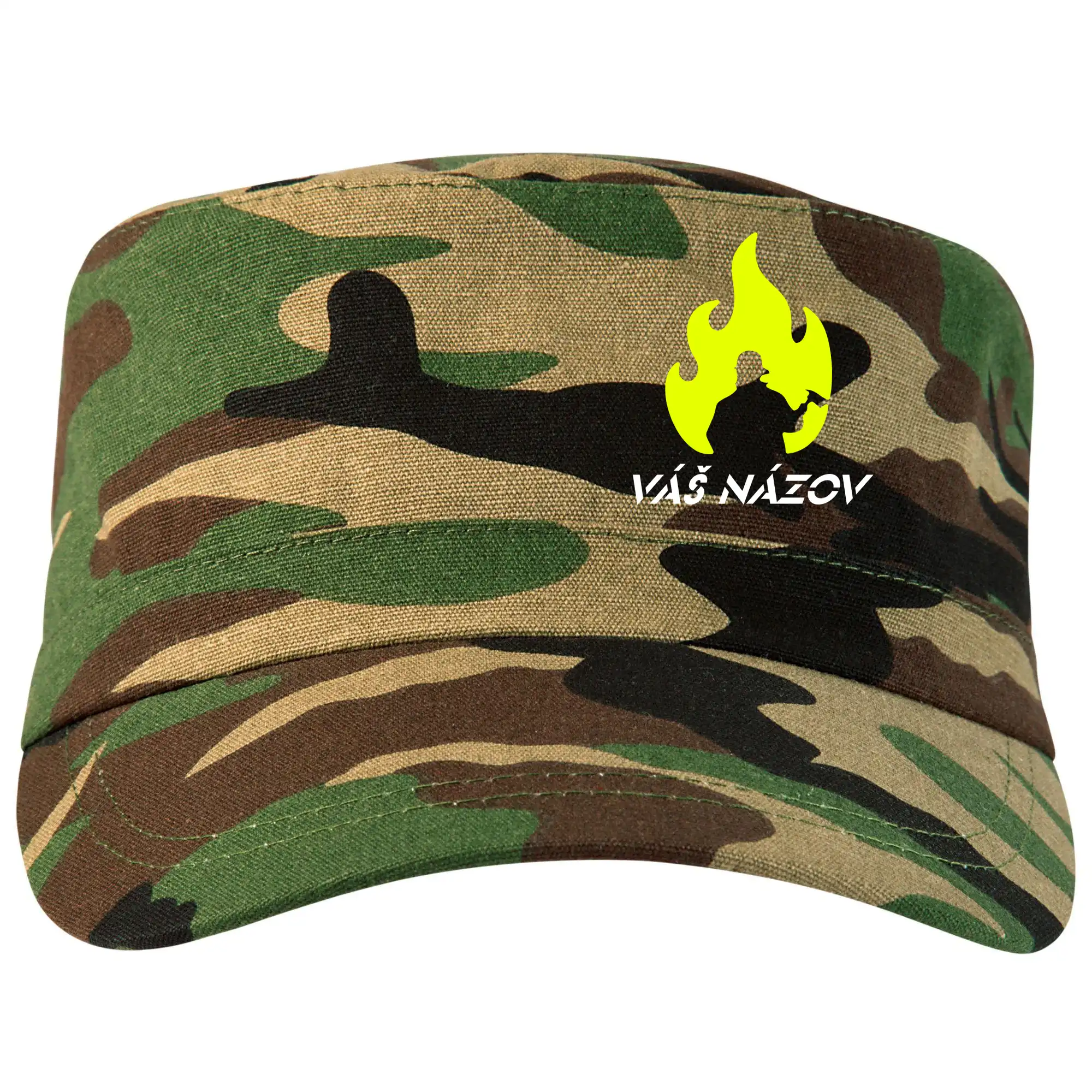 Originálne tričká pre hasičov - Hasiči - oheň - Váš názov - Prsník + chrbát - Šiltovka CAMO