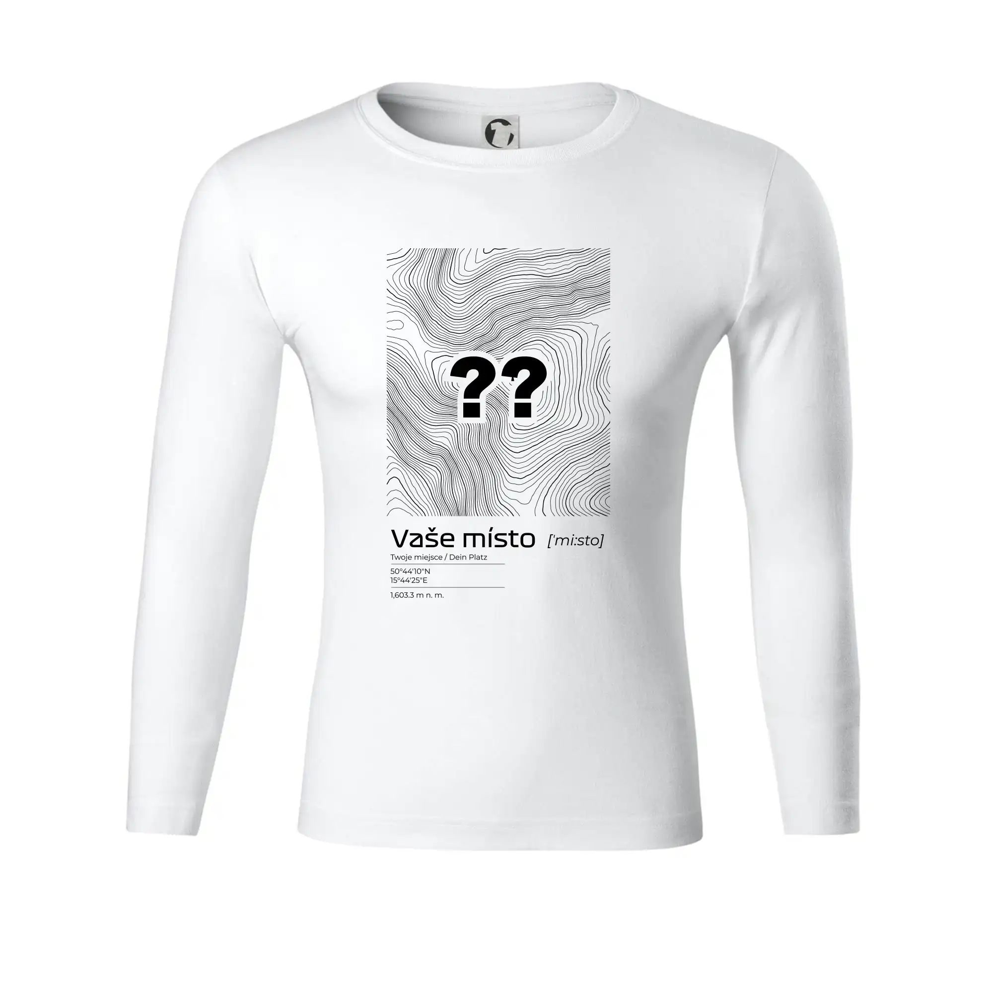 Tričká s vrstevnicami – originálne horské motívy - Vaše miesto - vrstevnice v obdĺžniku - Tričko Progress s dlhým rukávom