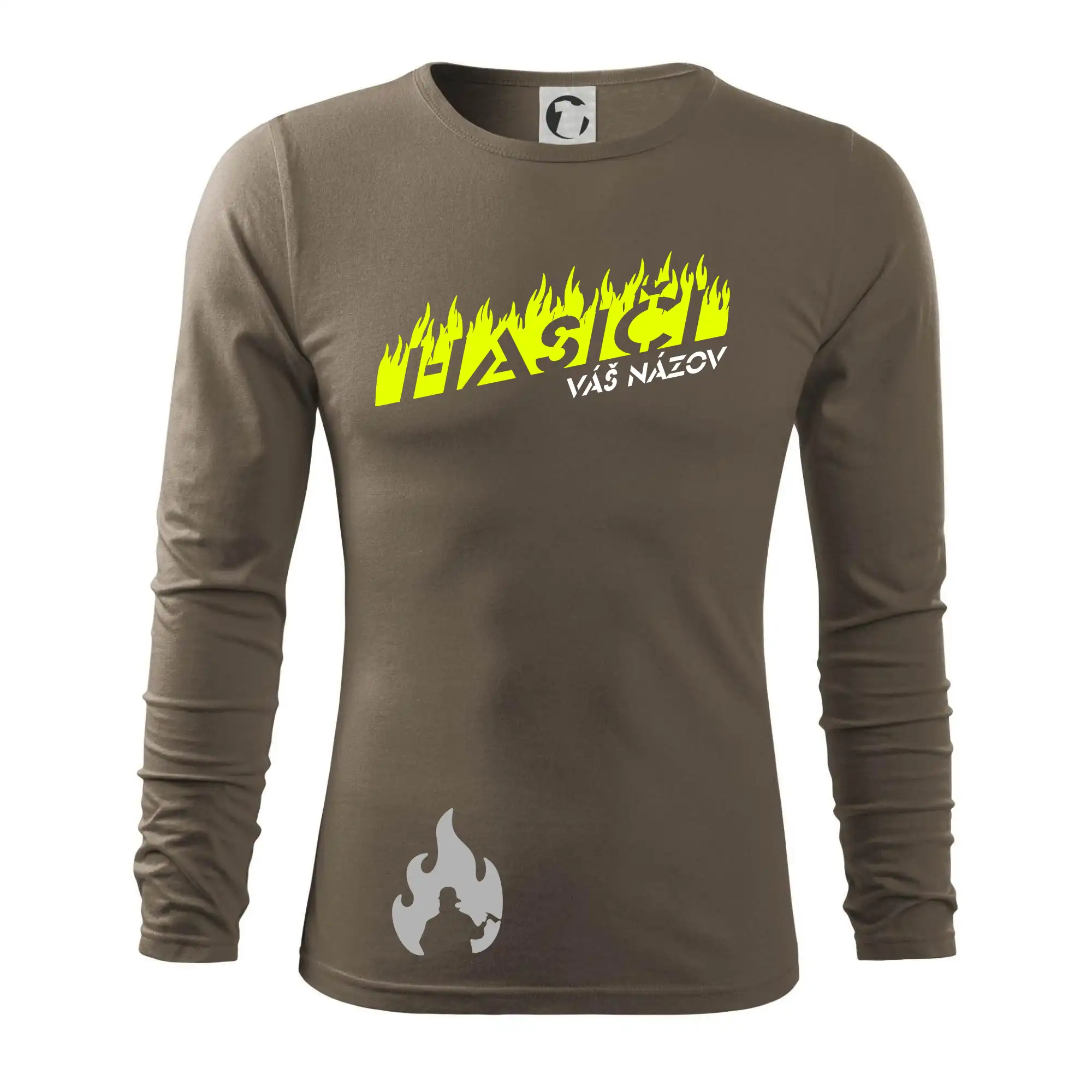 Originálne tričká pre hasičov - Hasiči - oheň - Váš názov - Tričko s dlhým rukávom FIT-T long sleeve