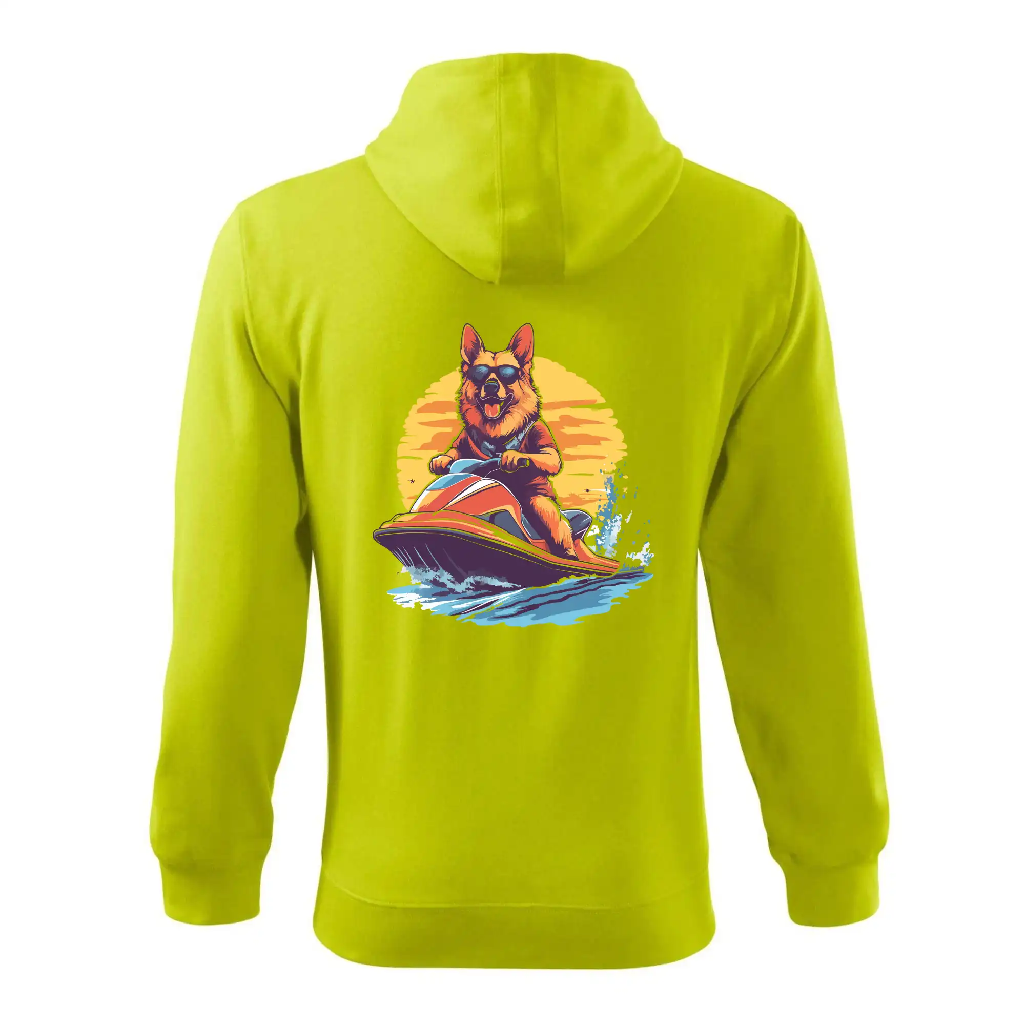 Německý ovčák na vodním skútru