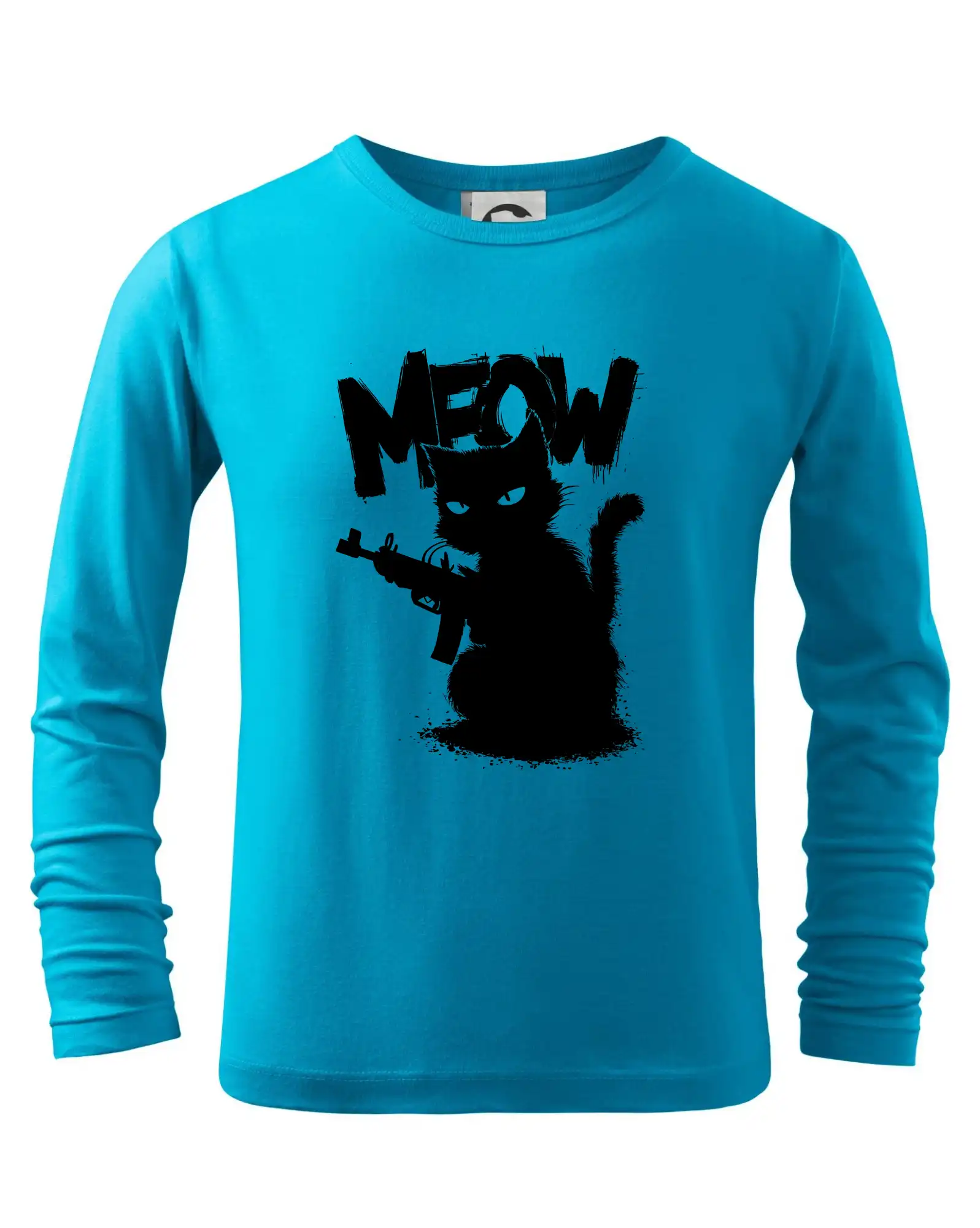 Vtipná tričká s mačkou - Meow mačka so zbraňou - Tričko detské Long Sleeve
