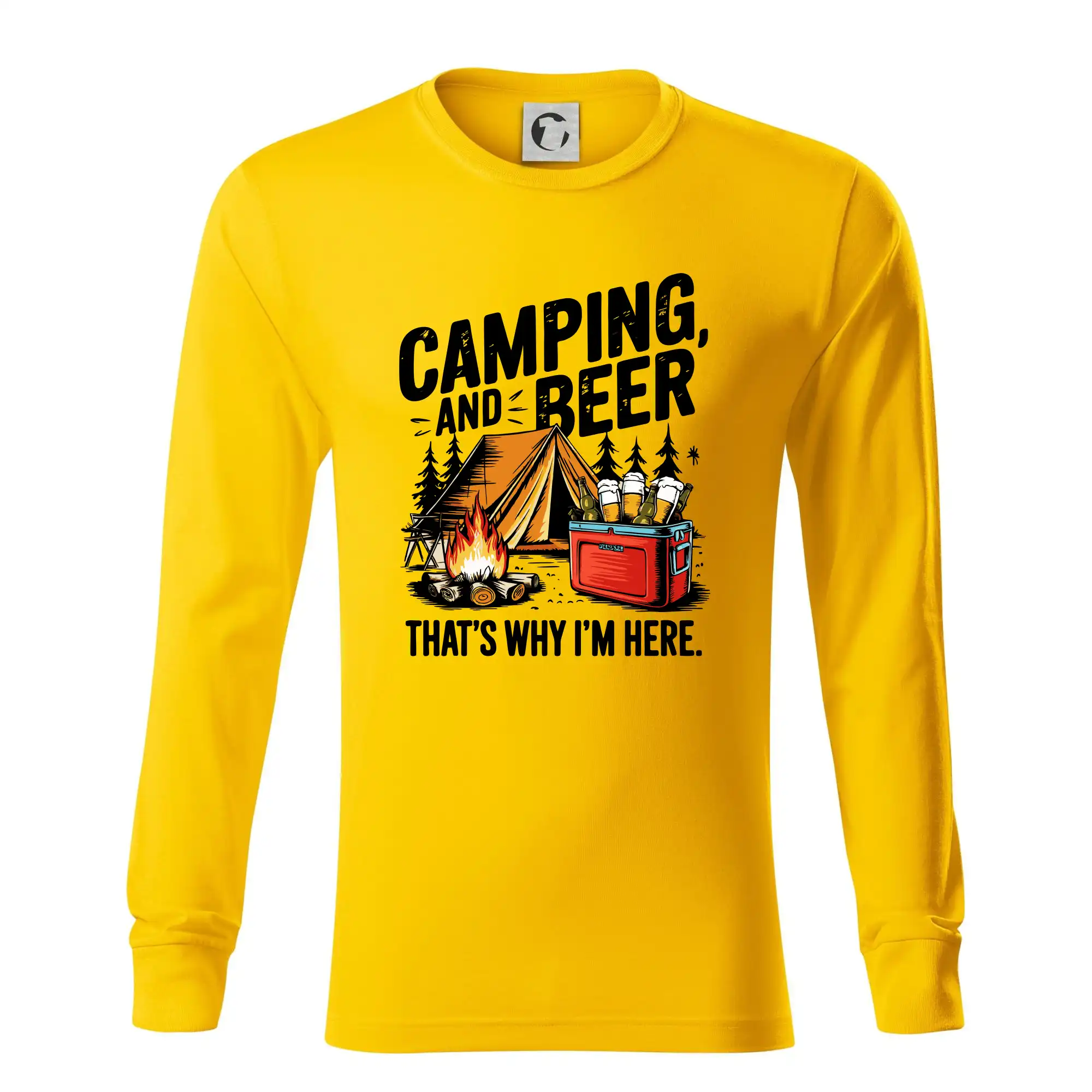 Vtipná tričká pre pivárov - Černý nápis nápis Camping and beer - Tričko s dlhým rukávom LS R05