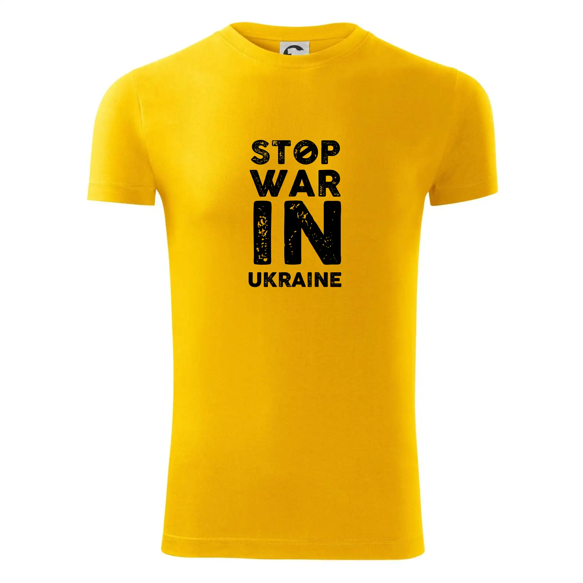 Tričká s vlajkou ukrajiny - Čierny nápis Stop war in Ukraine - Viper FIT - Pánske zúžené tričko