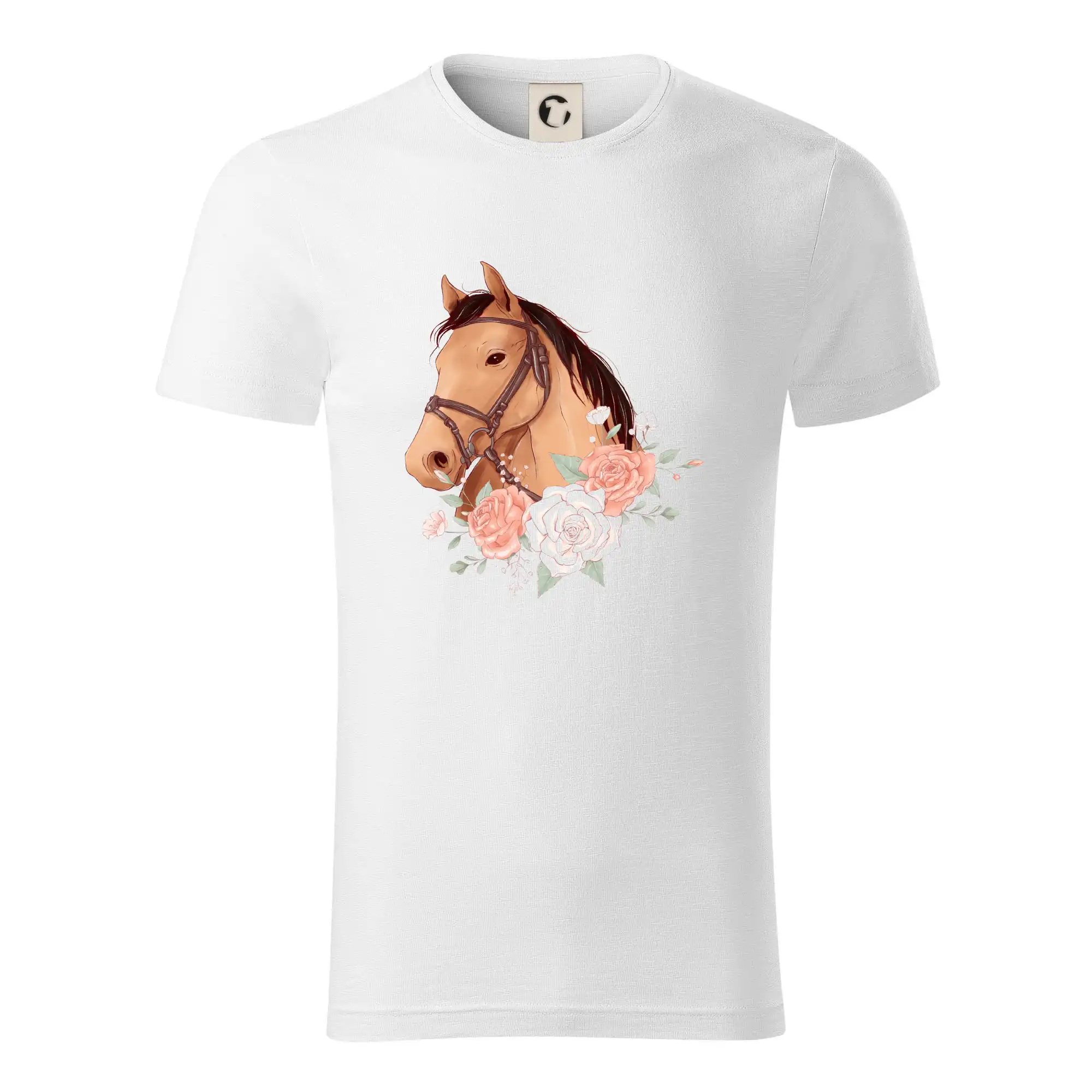 Tričká s koňmi - Hlava koňa a ruže - Tričko z organickej bavlny