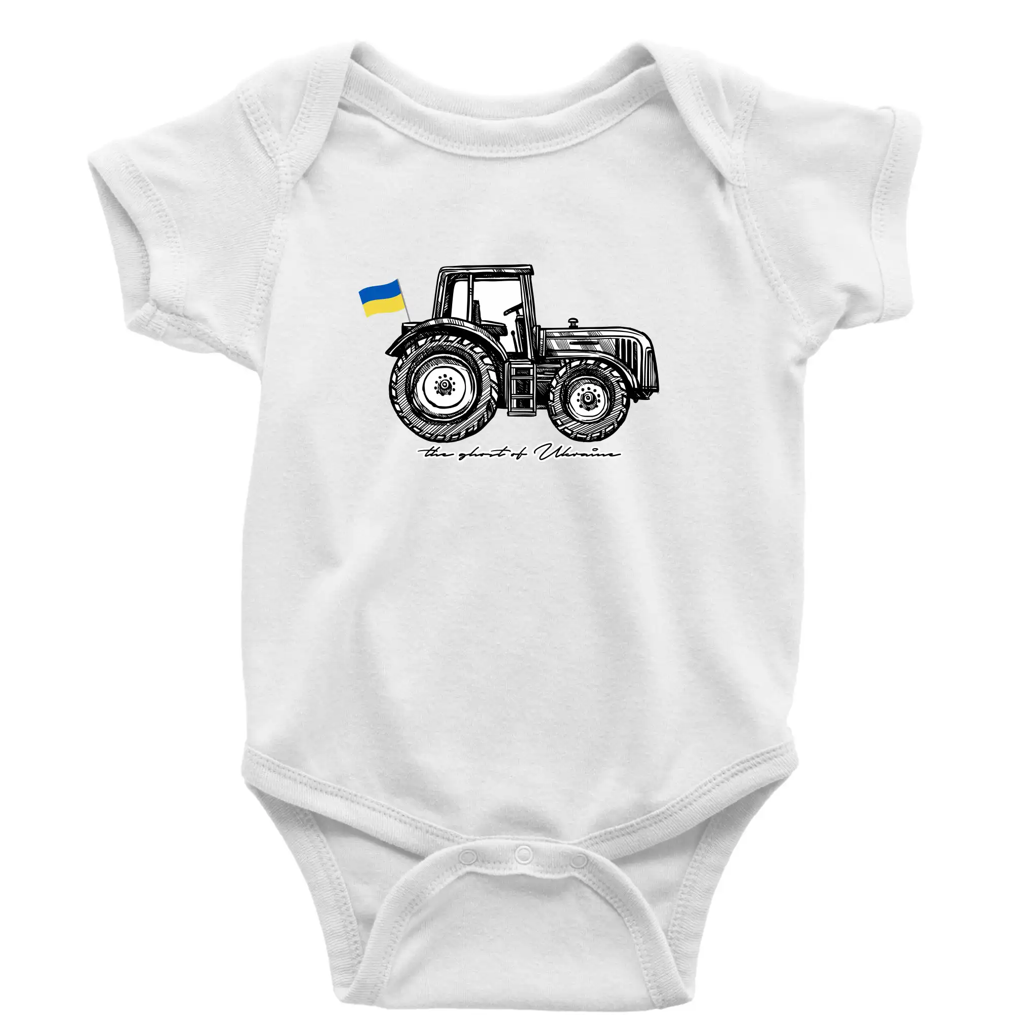 Tričká s vlajkou ukrajiny - The ghost of Ukraine - traktor - Body dojčenské s krátkym rukávom