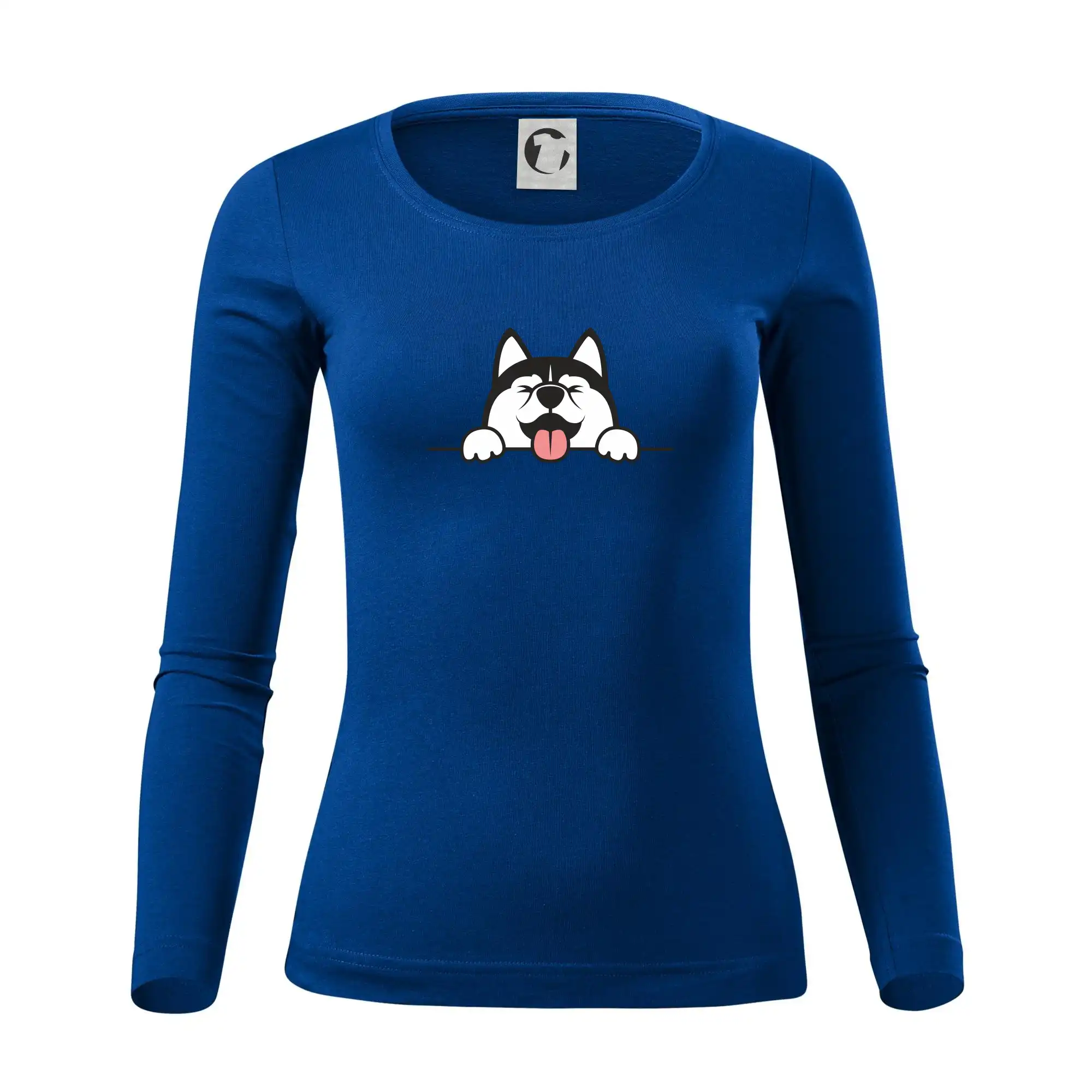Tričká s motívom Sibírsky husky - Husky veselý - Dámske tričko FIT-T LS - zužené