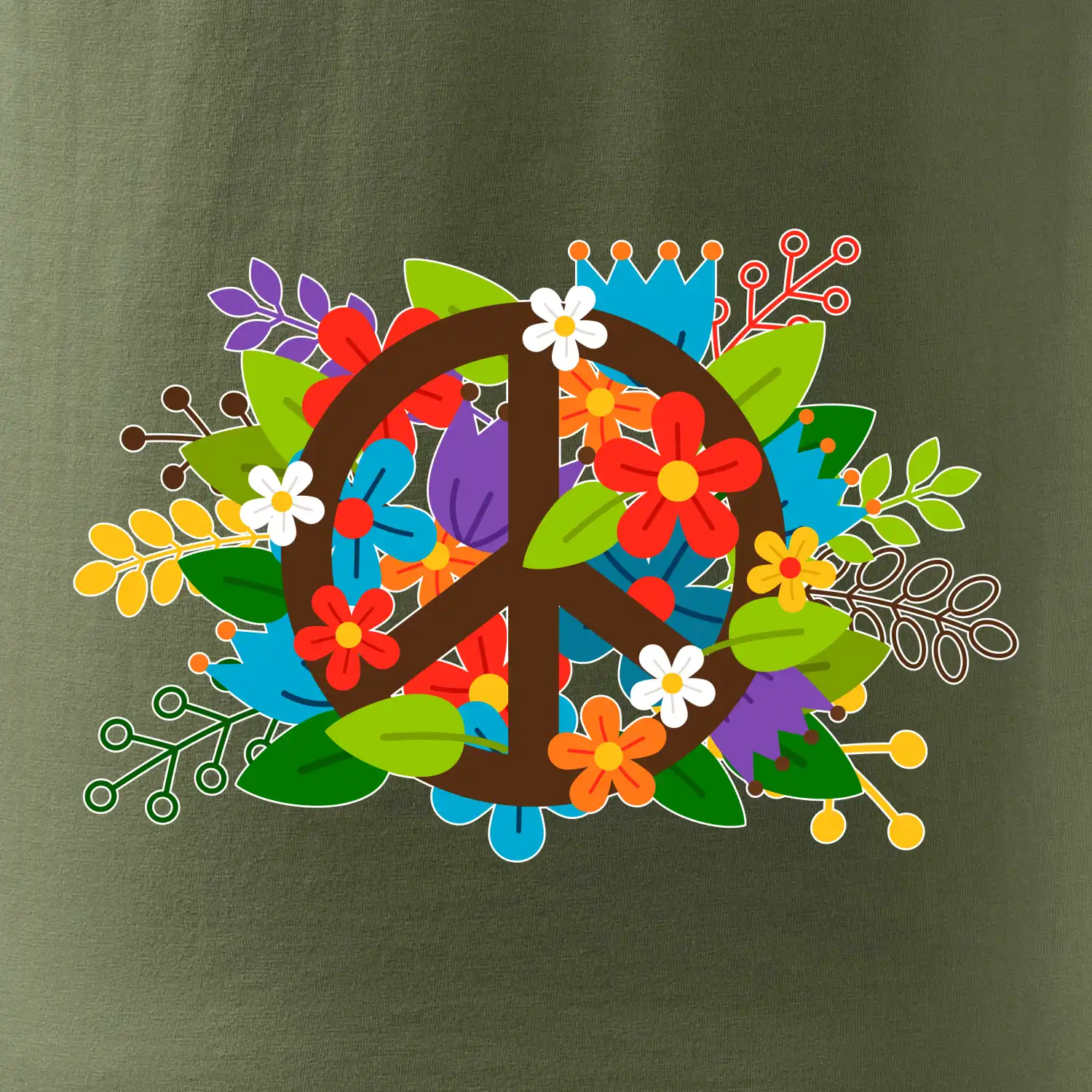 Peace symbol prorostlý květinami