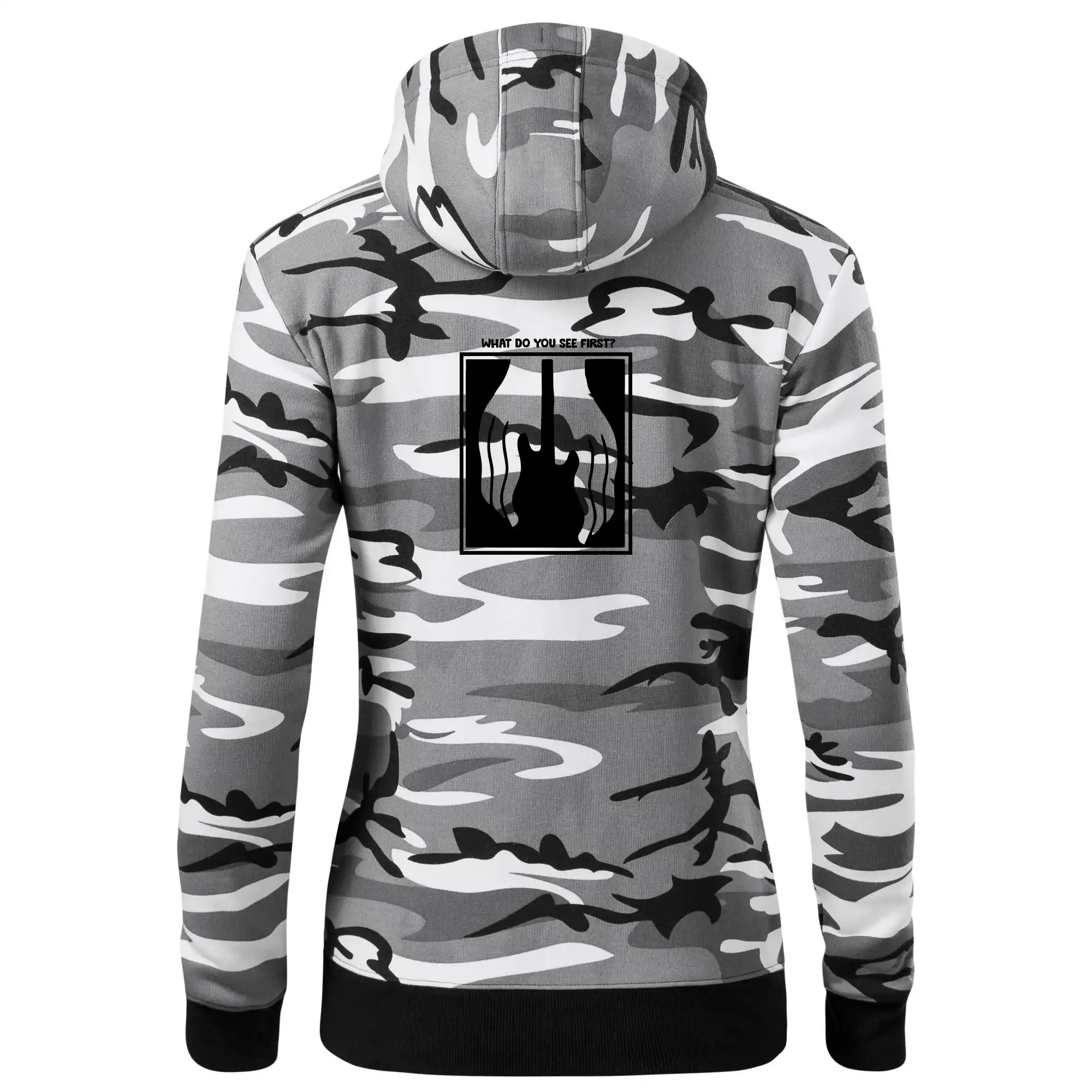 Grafické tričká - What do you see first? Gitara - Ruky - Mikina dámska trendy zipper s kapucňou