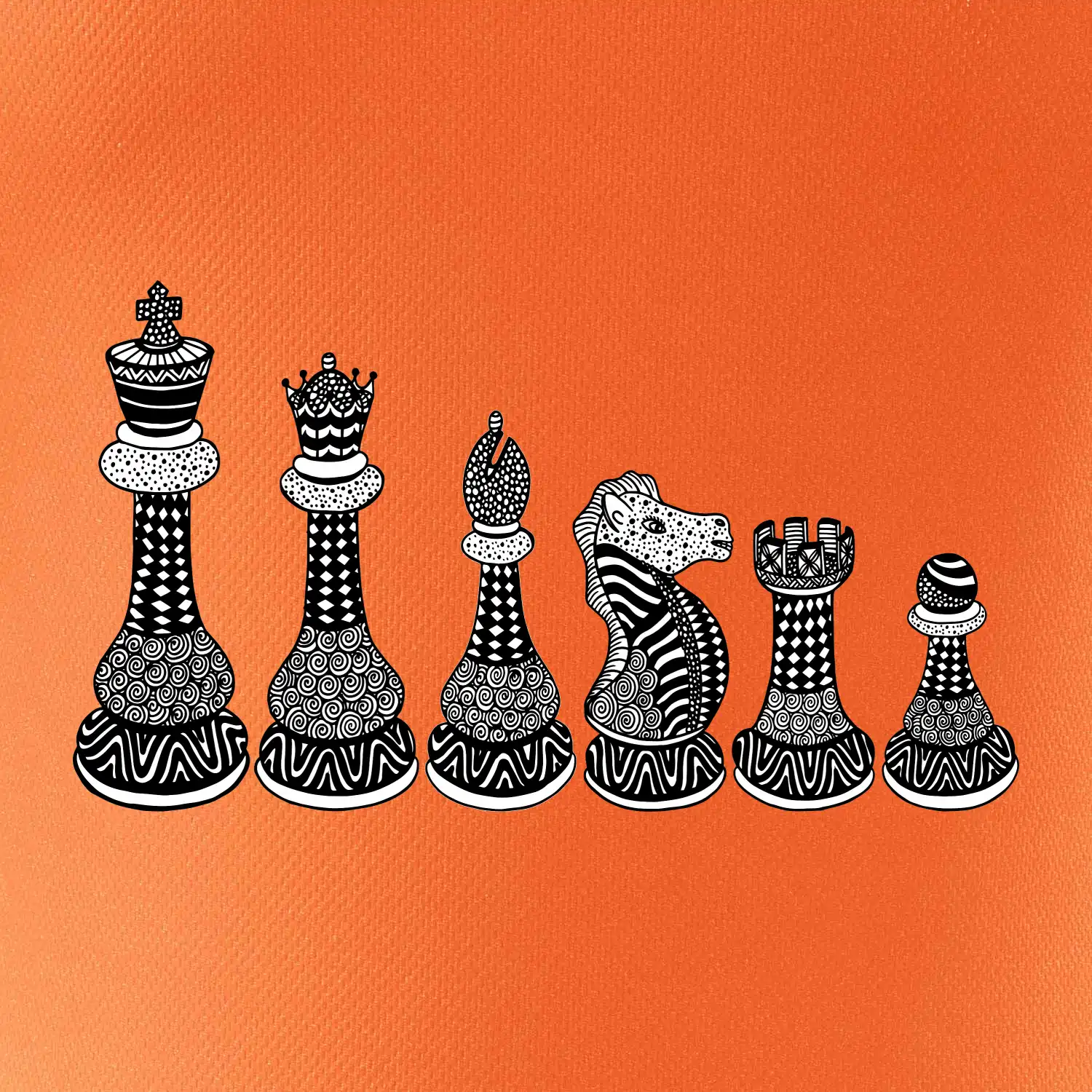 Šachové figurky v řadě - kreslené