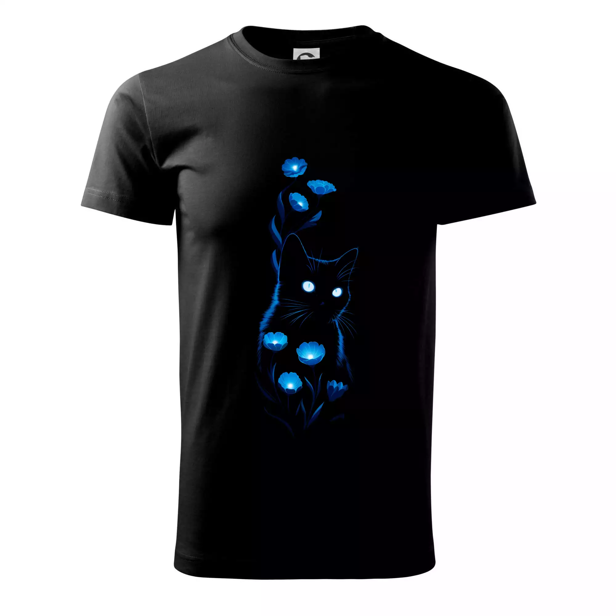 Modře neonová kočka a květy