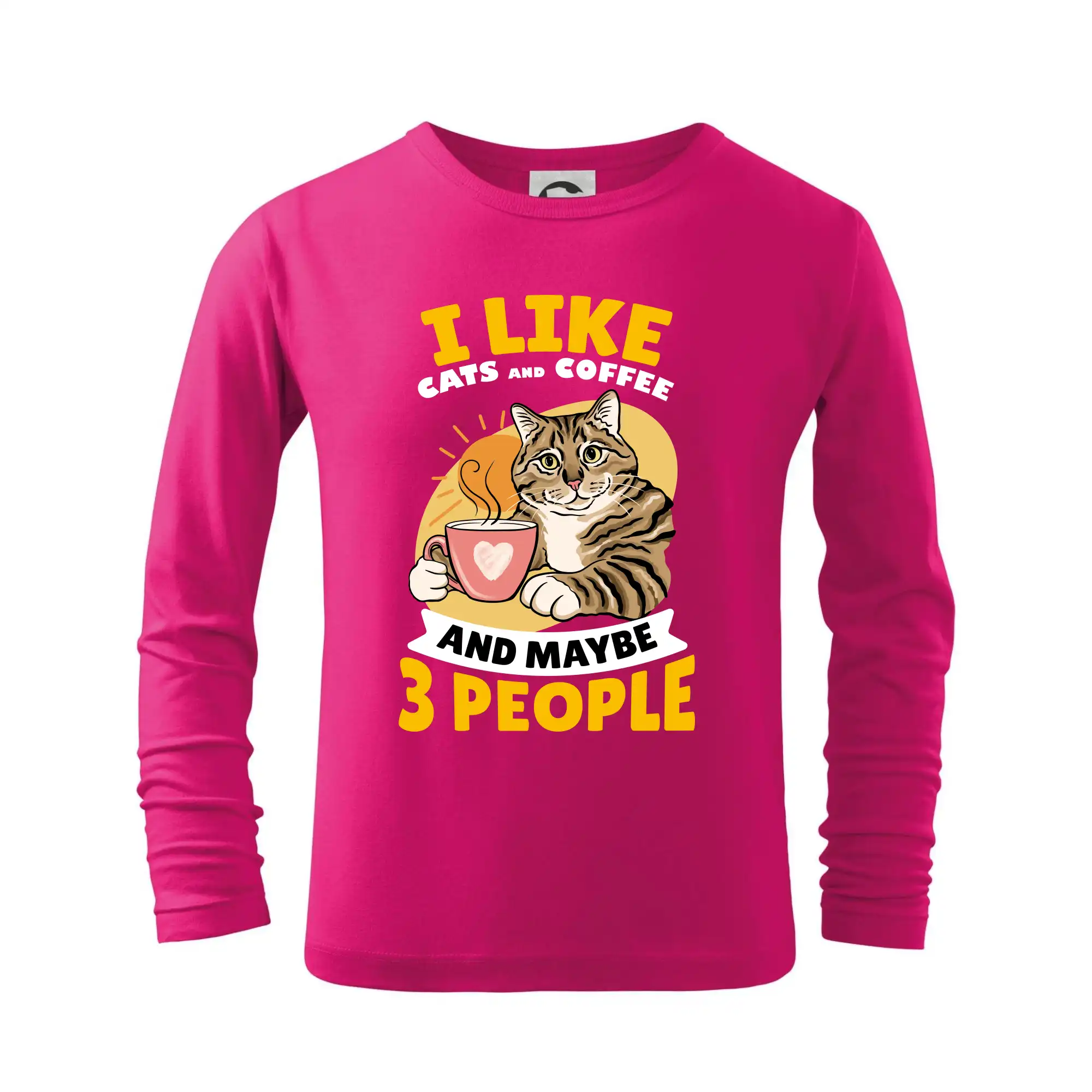 Vtipná tričká s mačkou - I like cats and coffee and maybe 3 people - Tričko detské Long Sleeve