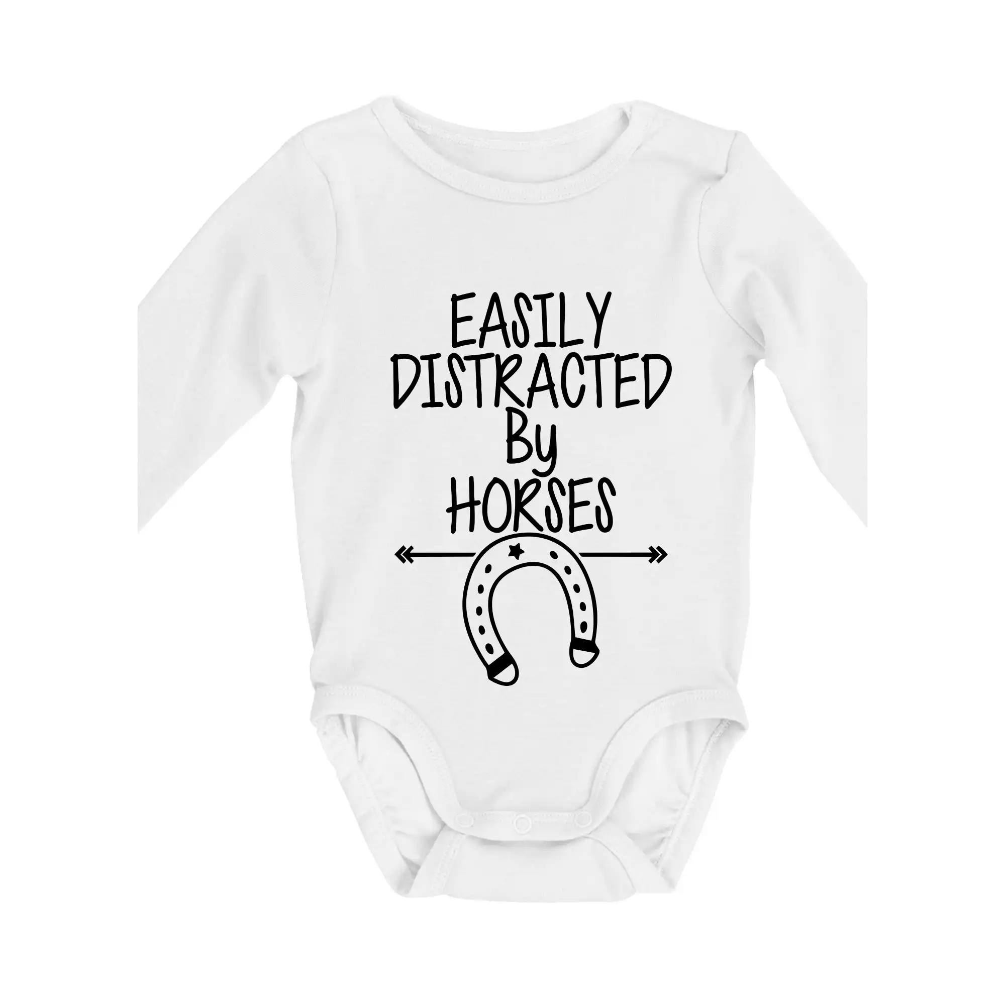 Tričká s koňmi - Easily Distracted by Horse - Body dojčenské s dlhým rukávom