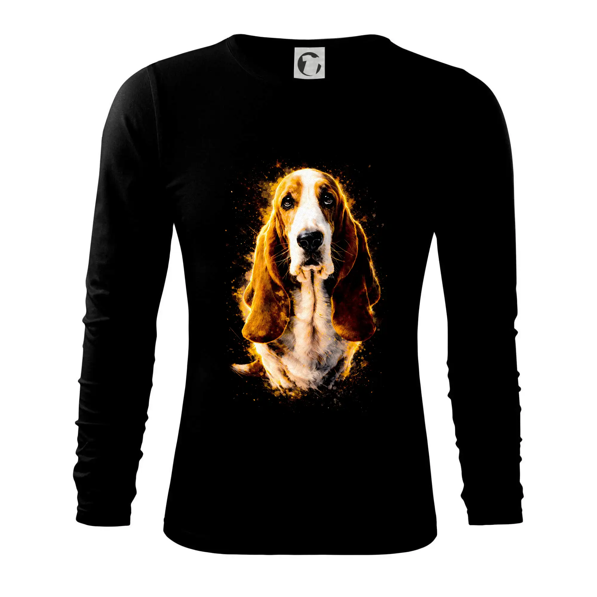 Baset na tričku - Obrázok poltón Basset sediaci - Tričko s dlhým rukávom FIT-T long sleeve