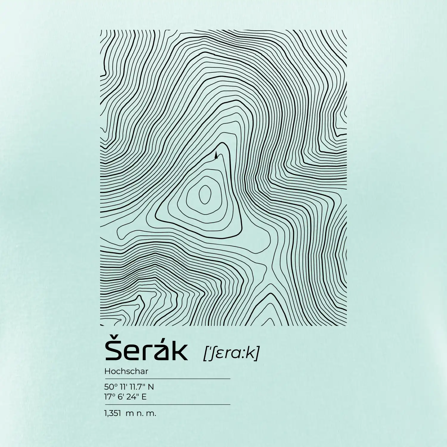 Šerák - vrstevnice v obdélníku