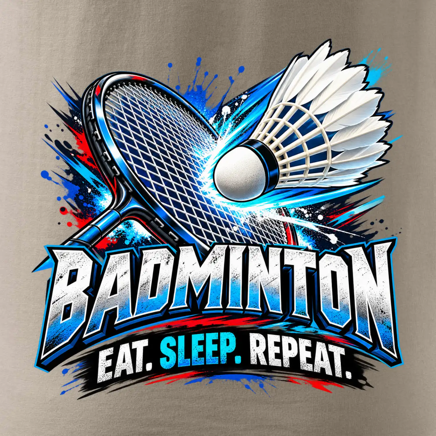 Badmintonová raketa s košíčkem eat sleep repeat