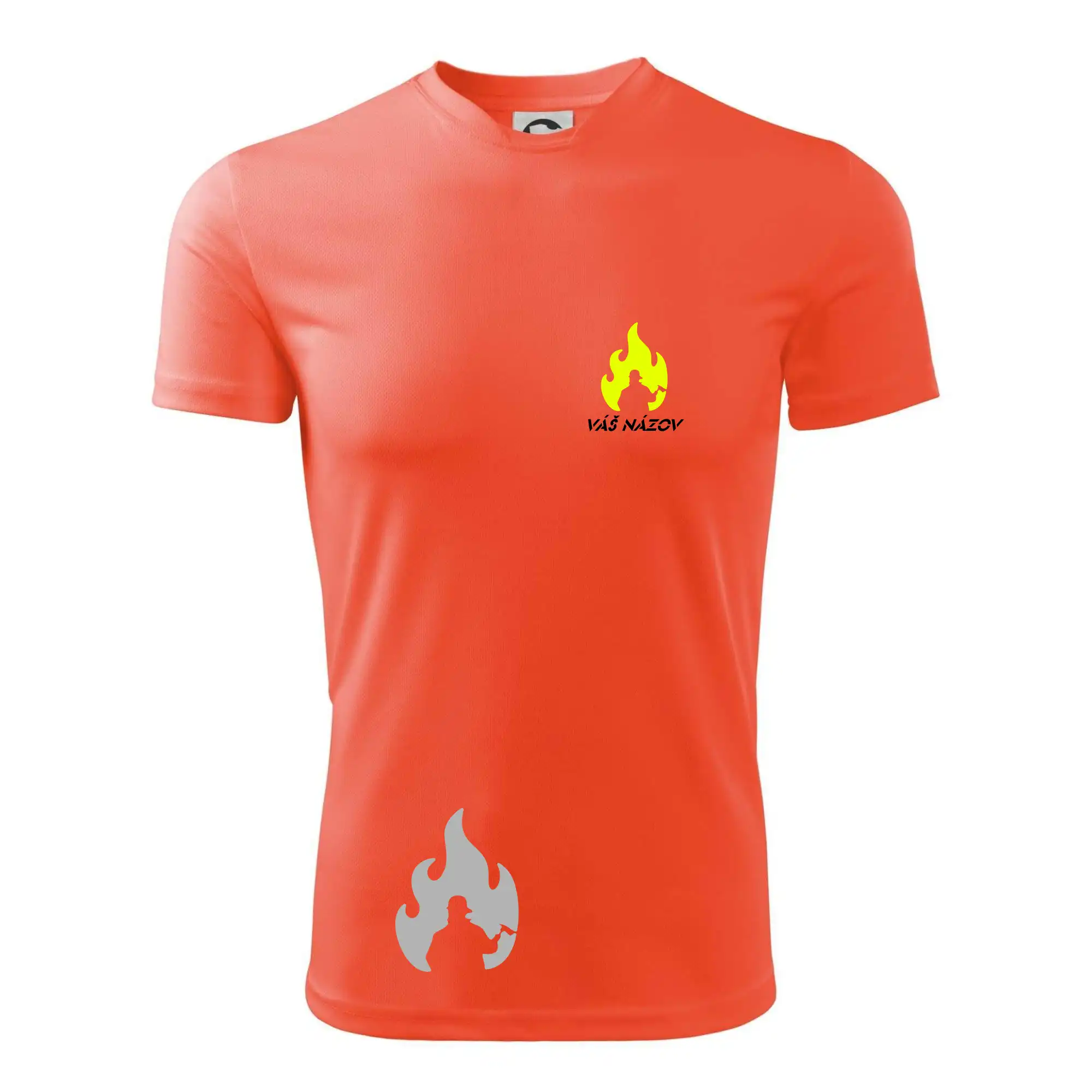 Originálne tričká pre hasičov - Hasiči - oheň - Váš názov - Prsník + chrbát - Pánske tričko Fantasy športové