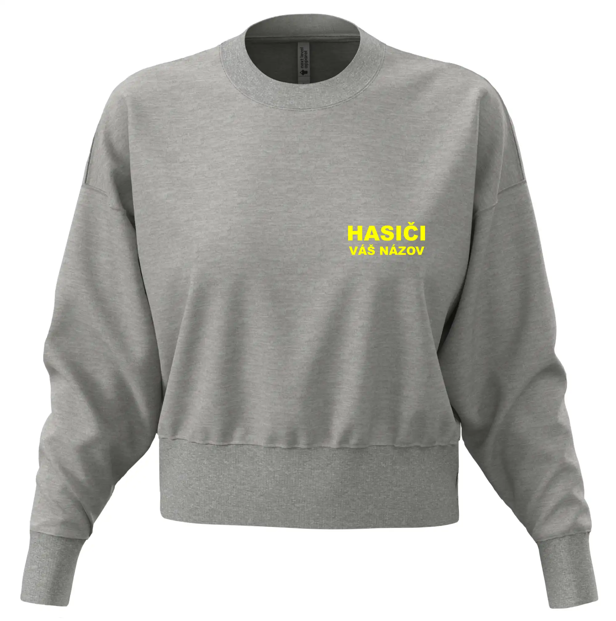 Originálne tričká pre hasičov - Hasiči - žltý nápis - váš názov zboru - Mikina oversize crop OVERSIZE