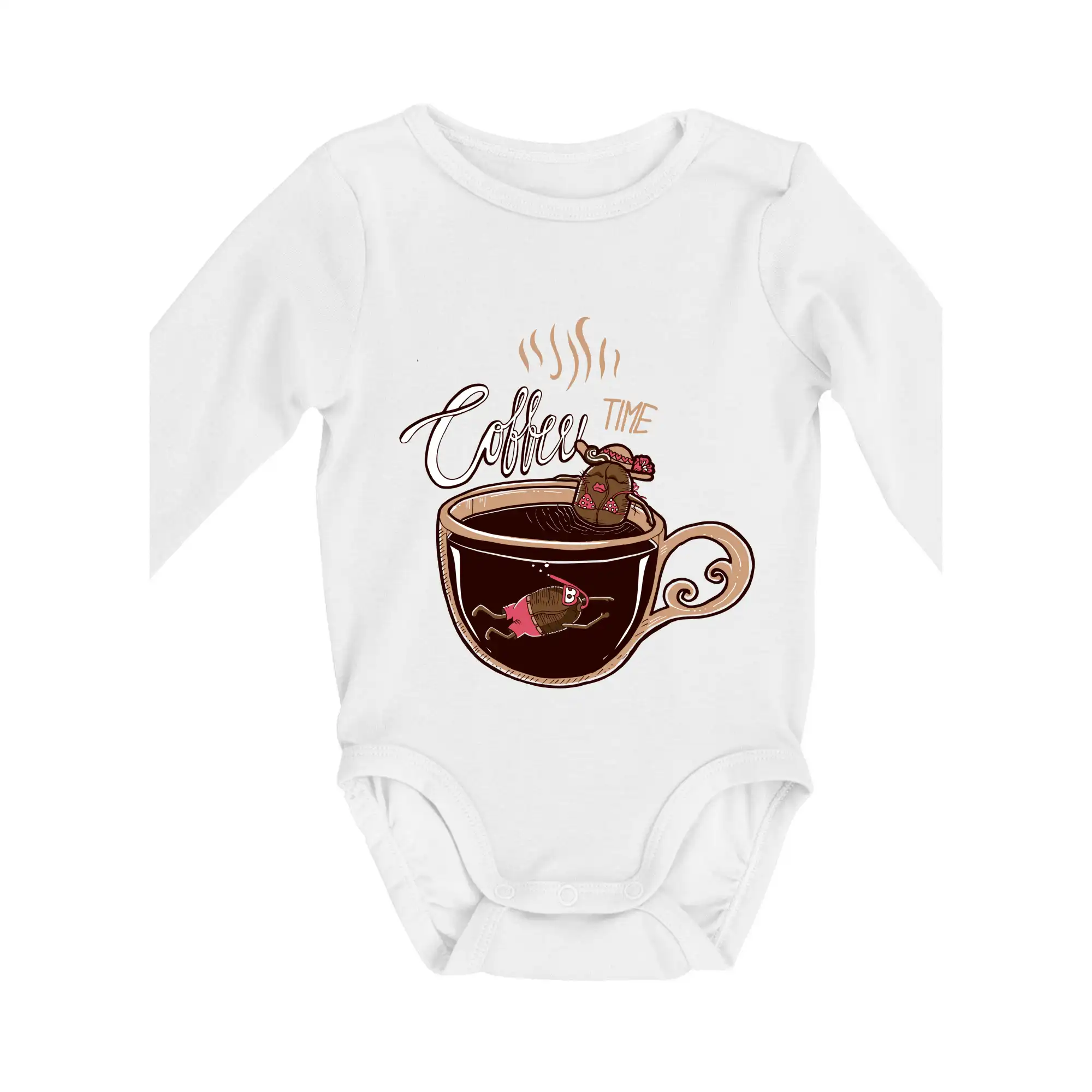 Motívy pre baristu a milovníkov kávy - Coffee time bath (Pecka design) - Body dojčenské s dlhým rukávom