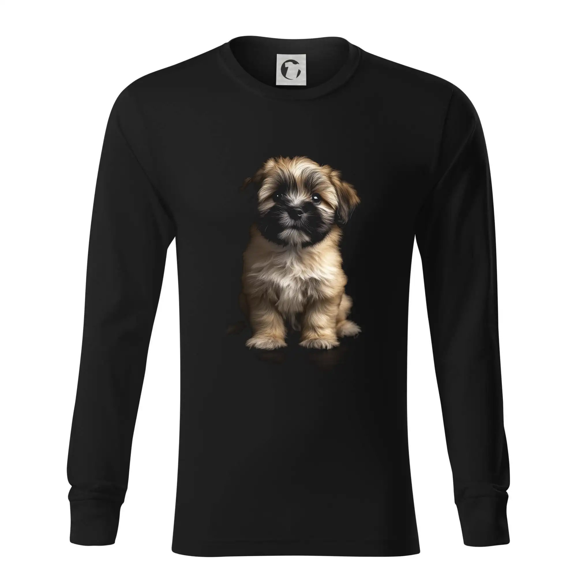 Ostatné psie plemená - Lhasa Apso šteňa čierna fotka - Tričko s dlhým rukávom LS R05
