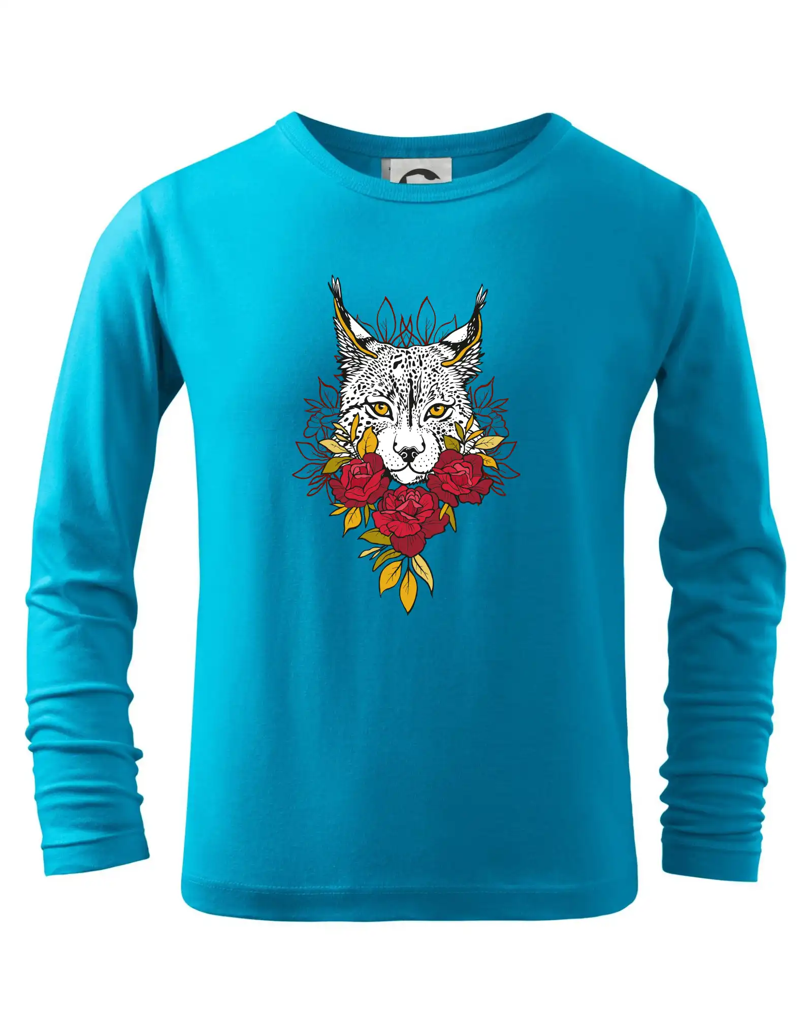 Tričká so zvieratami - Rys s červenými ružami (Pecka design) - Tričko detské Long Sleeve