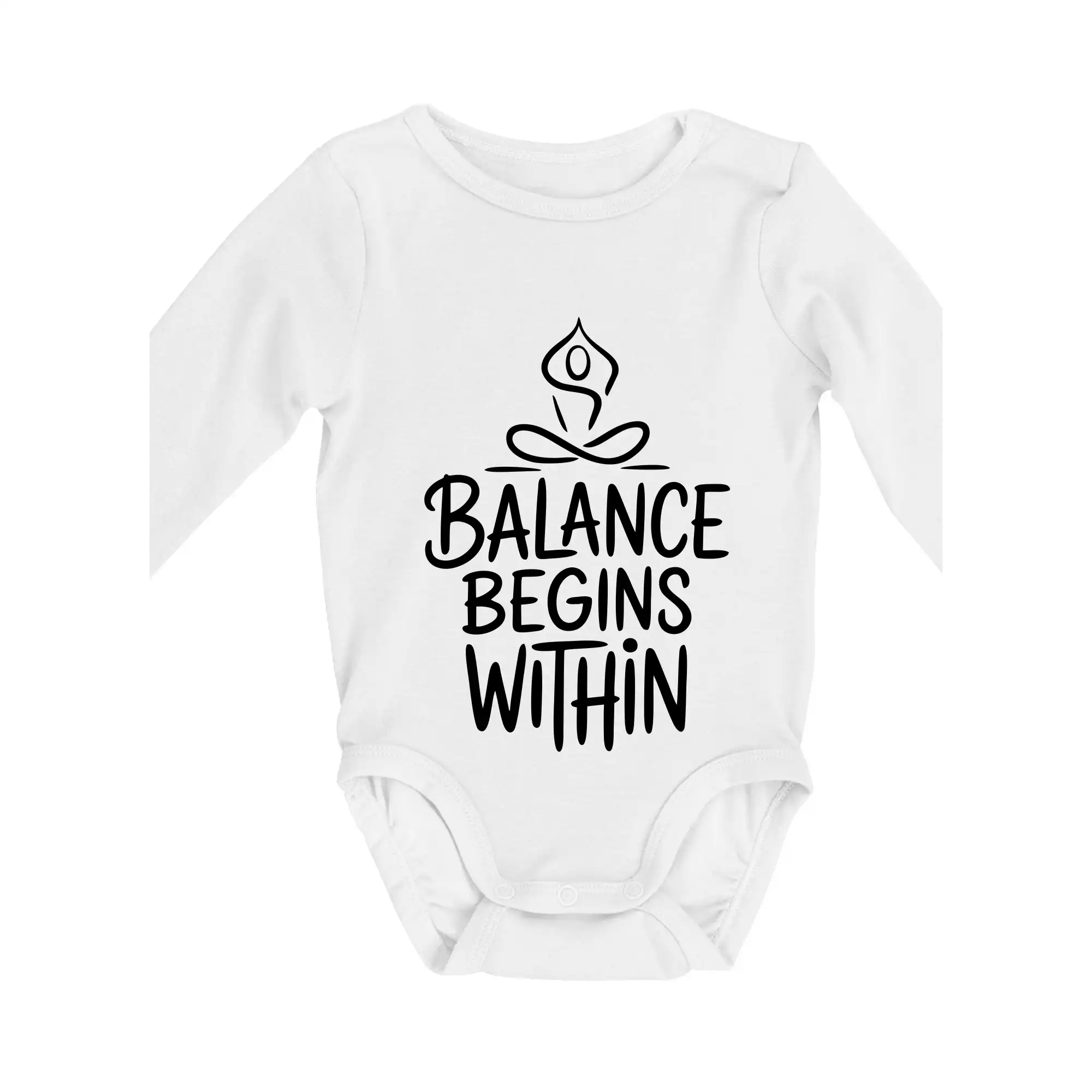 Tričká na jógu - Balance begins within nápis - Body dojčenské s dlhým rukávom
