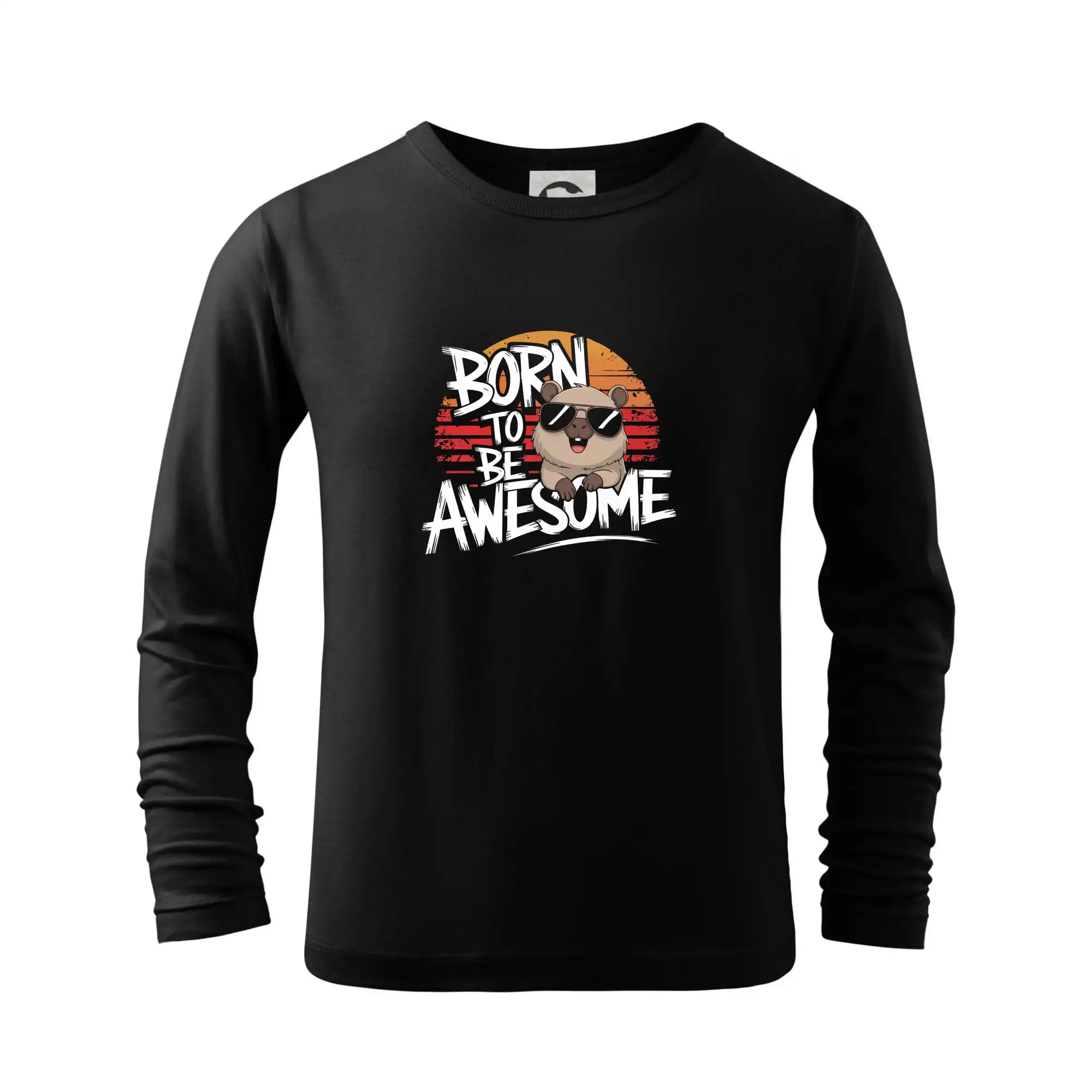 Tričká so zvieratami - Capybara born be awesome nápis uprostred - Tričko detské Long Sleeve