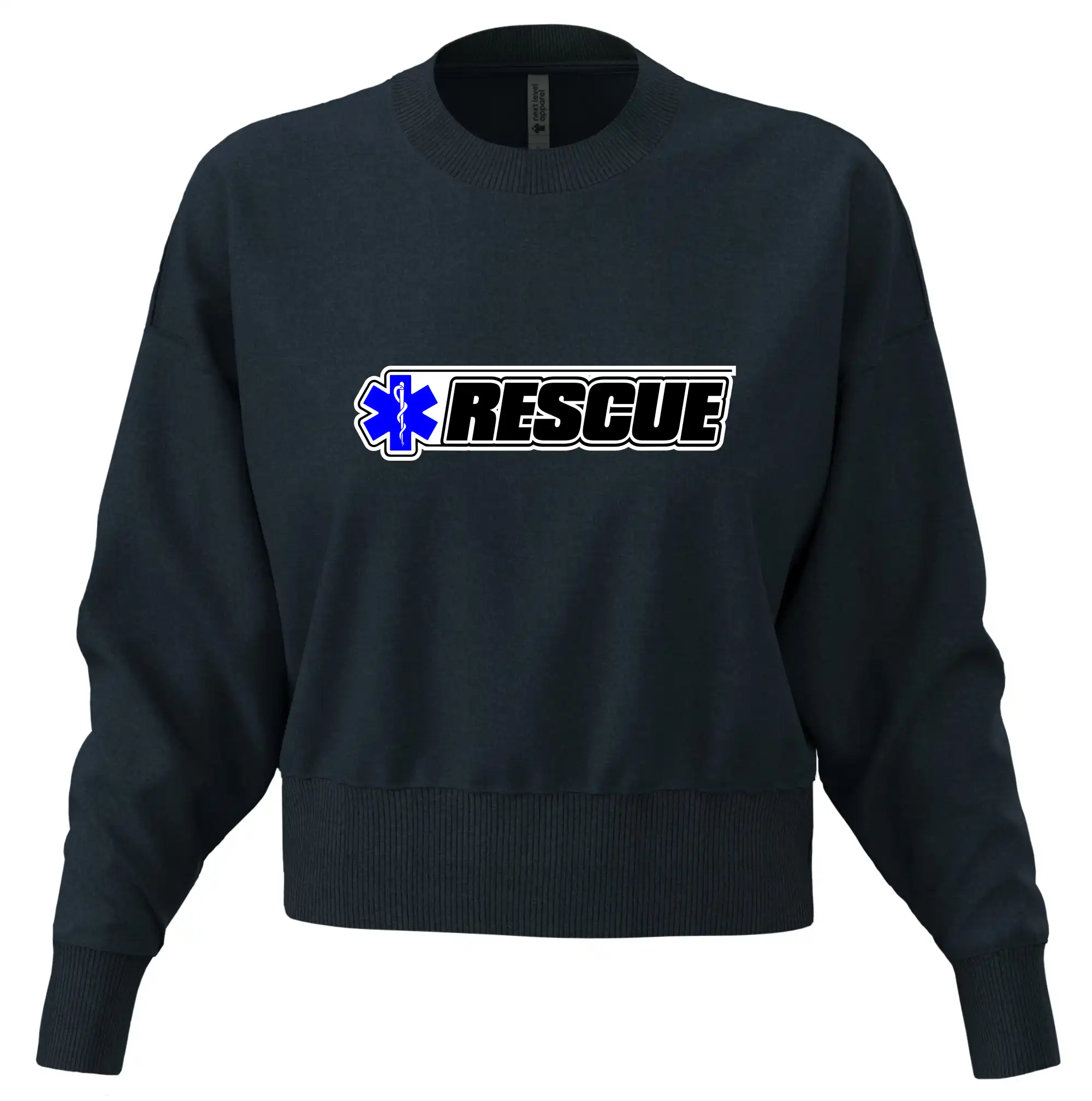 Tričká a mikiny pre záchranárov a lekárov - Kvalitné oblečenie pre zdravotníkov - Záchranár rescue kríž modrý - Mikina oversize crop OVERSIZE