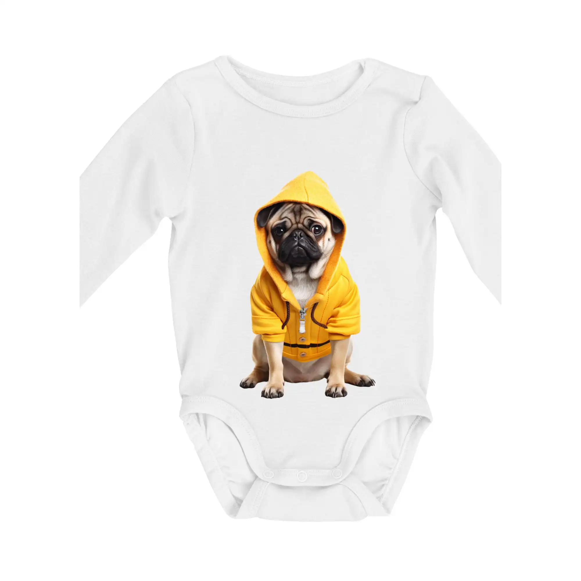 Mops na tričku - Mops v mikine - Body dojčenské s dlhým rukávom