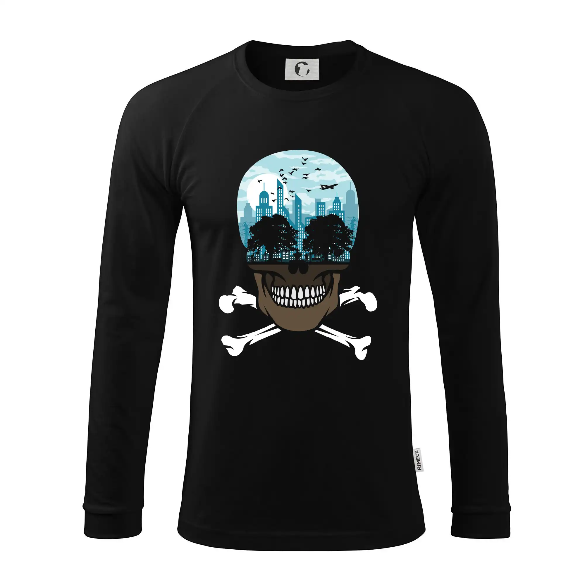 Grafické tričká - Death City skull - Pánske tričko s dlhým rukávom LS130