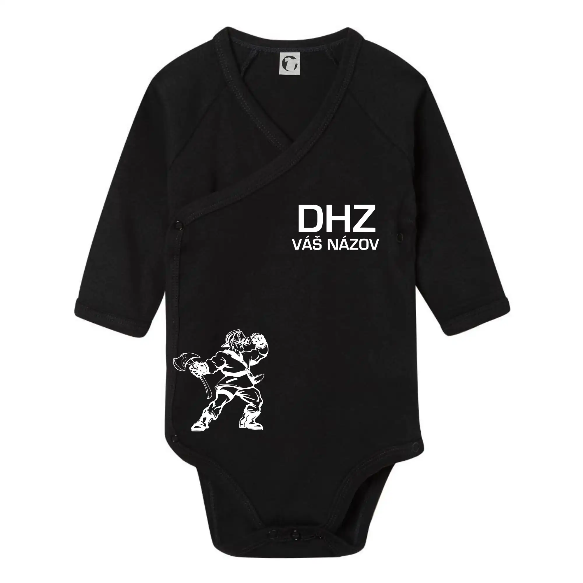 Originálne tričká pre hasičov - DHZ postava - vlastný názov - Body zavinovacie s dlhým rukávom