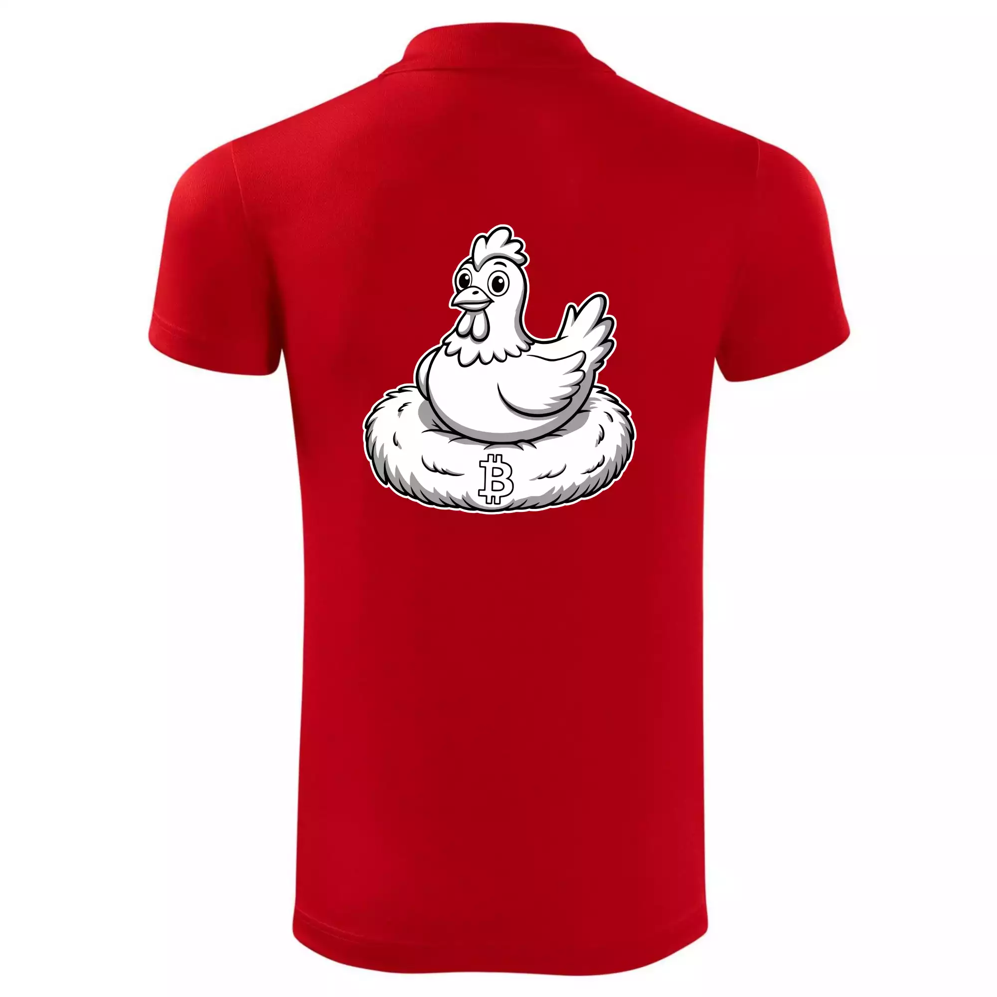 Kuře sedící na bitcoinovém hnízdě