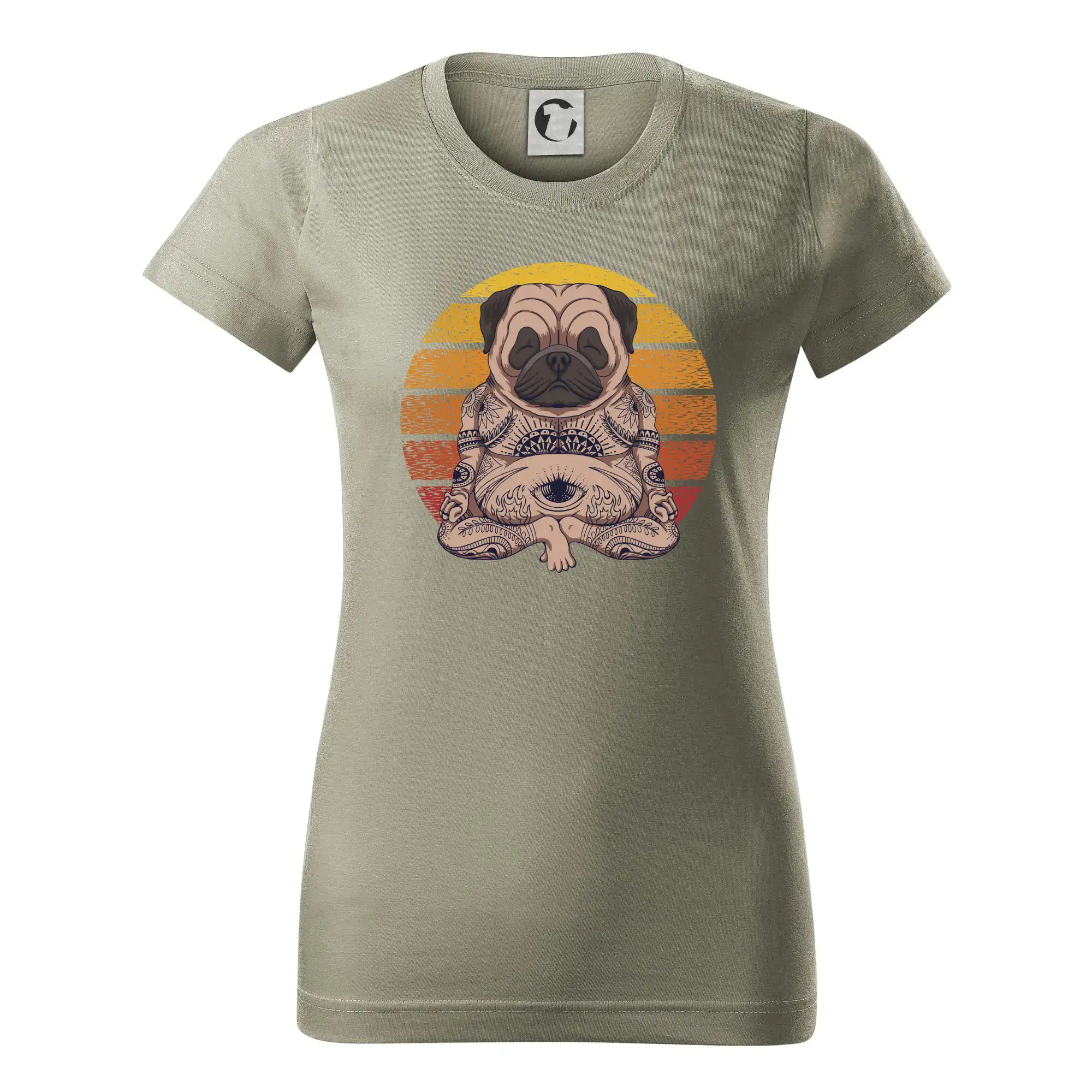 Tričká na jógu - Yoga meditace - pug - Dámske tričko basic - ľahko voľnejšie a dlhšie