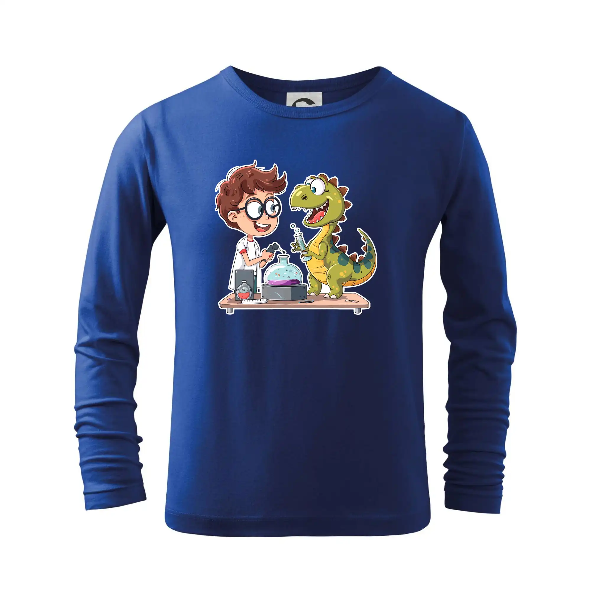 Vtipné tričká pre Chemiky - Chemik a dinosaurus - chlapec / holka - Tričko detské Long Sleeve