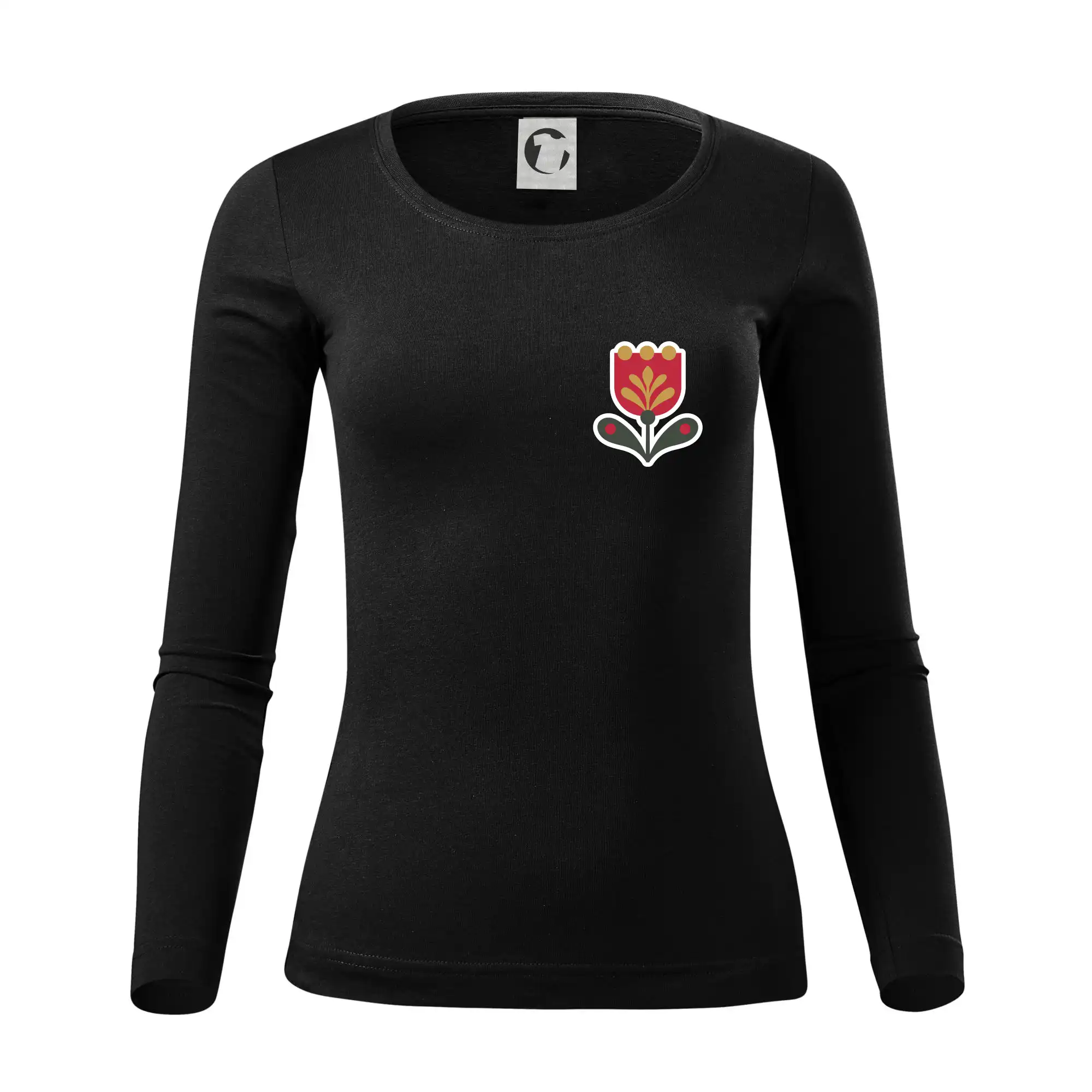 Folklór - Folklór na prsníku tulipán - Dámske tričko FIT-T LS - zužené