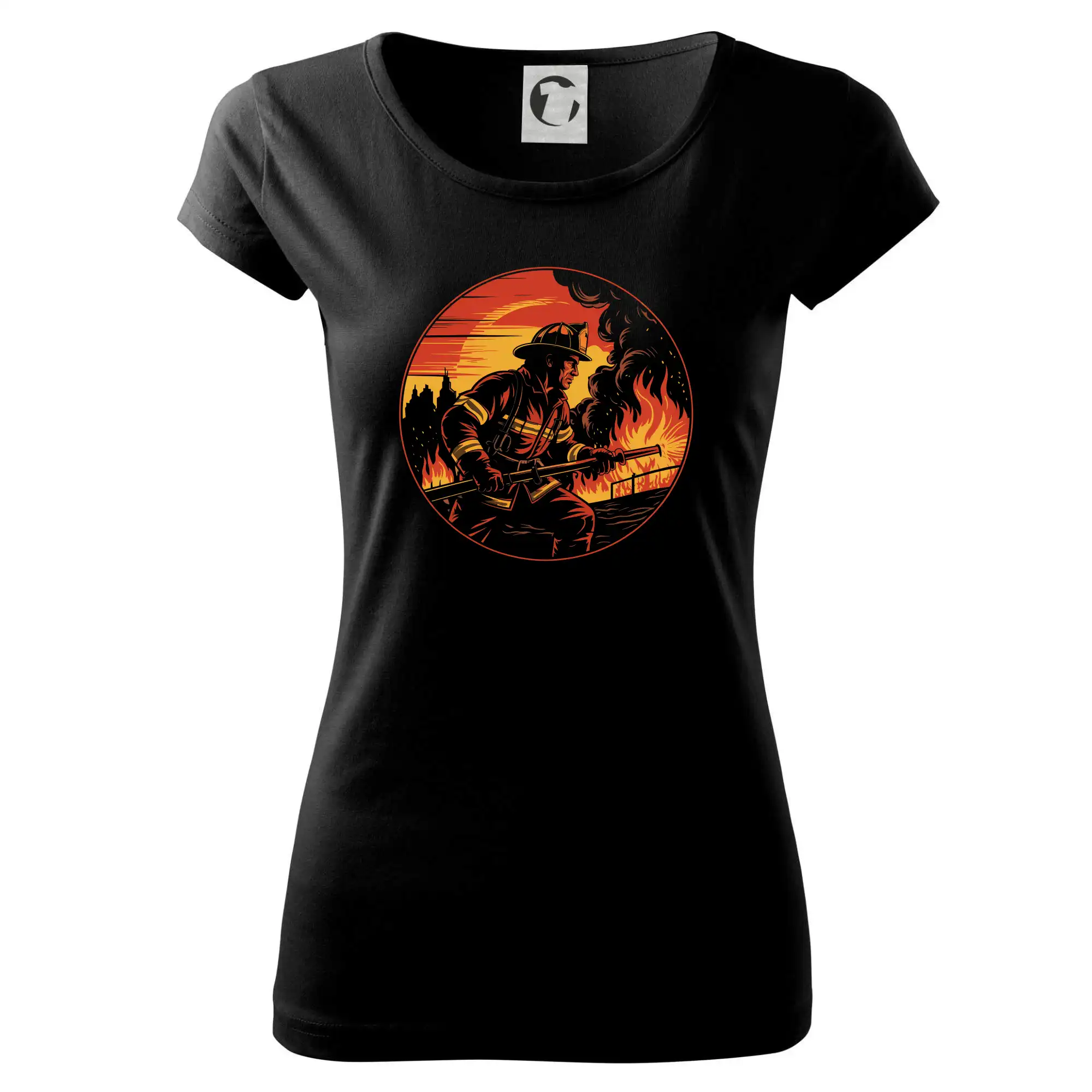 Originálne tričká pre hasičov - Hasič v kruhu hasí oheň - Dámske tričko Pure