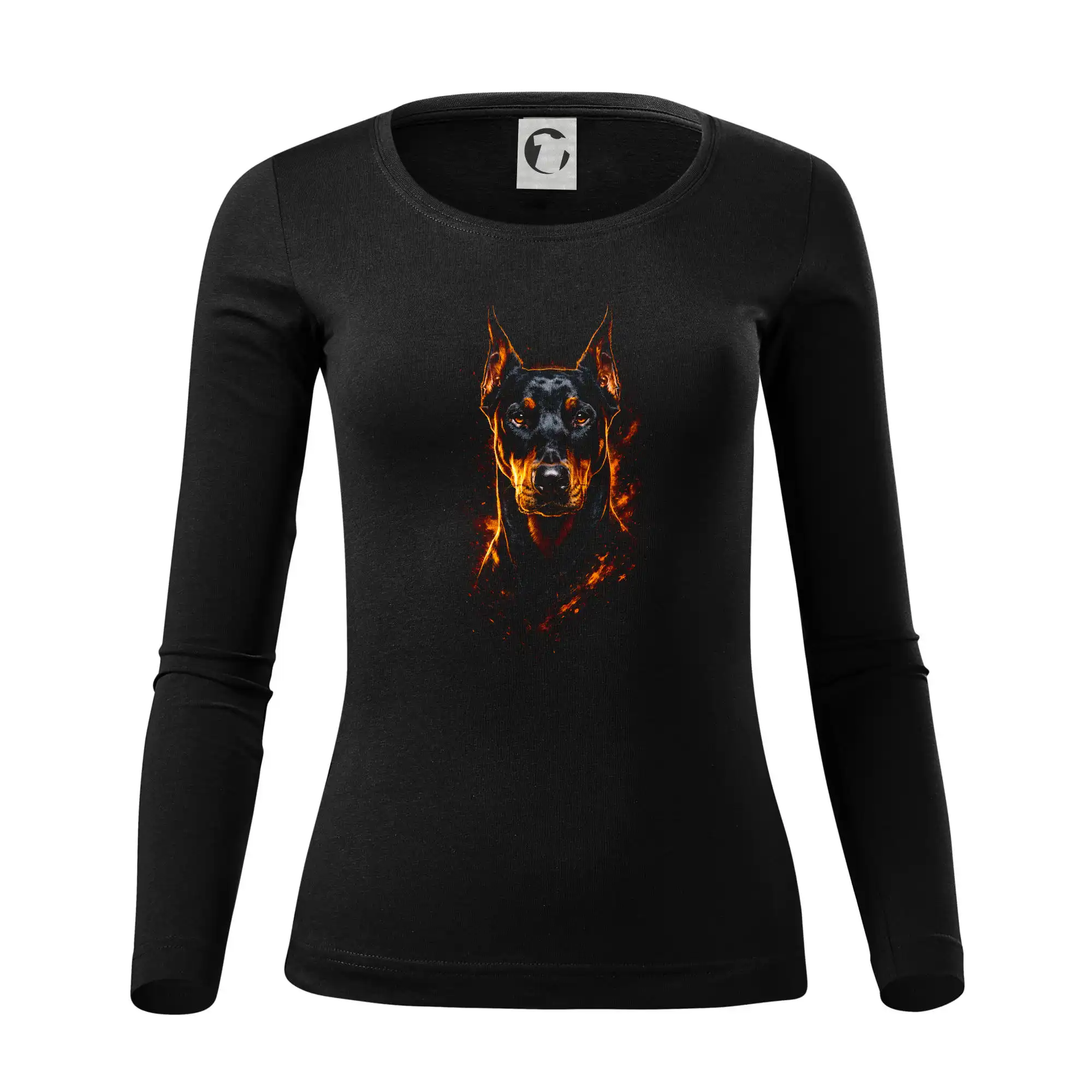 Ostatné psie plemená - Obrázok poltón Doberman hlava - Dámske tričko FIT-T LS - zužené