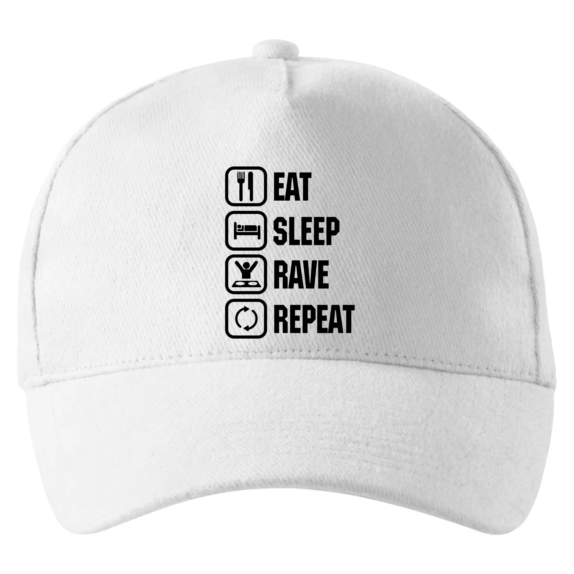 Eat sleep repeat - Eat sleep rave repeat - Šiltovka so zahnutým šiltom a mosaznou sponou