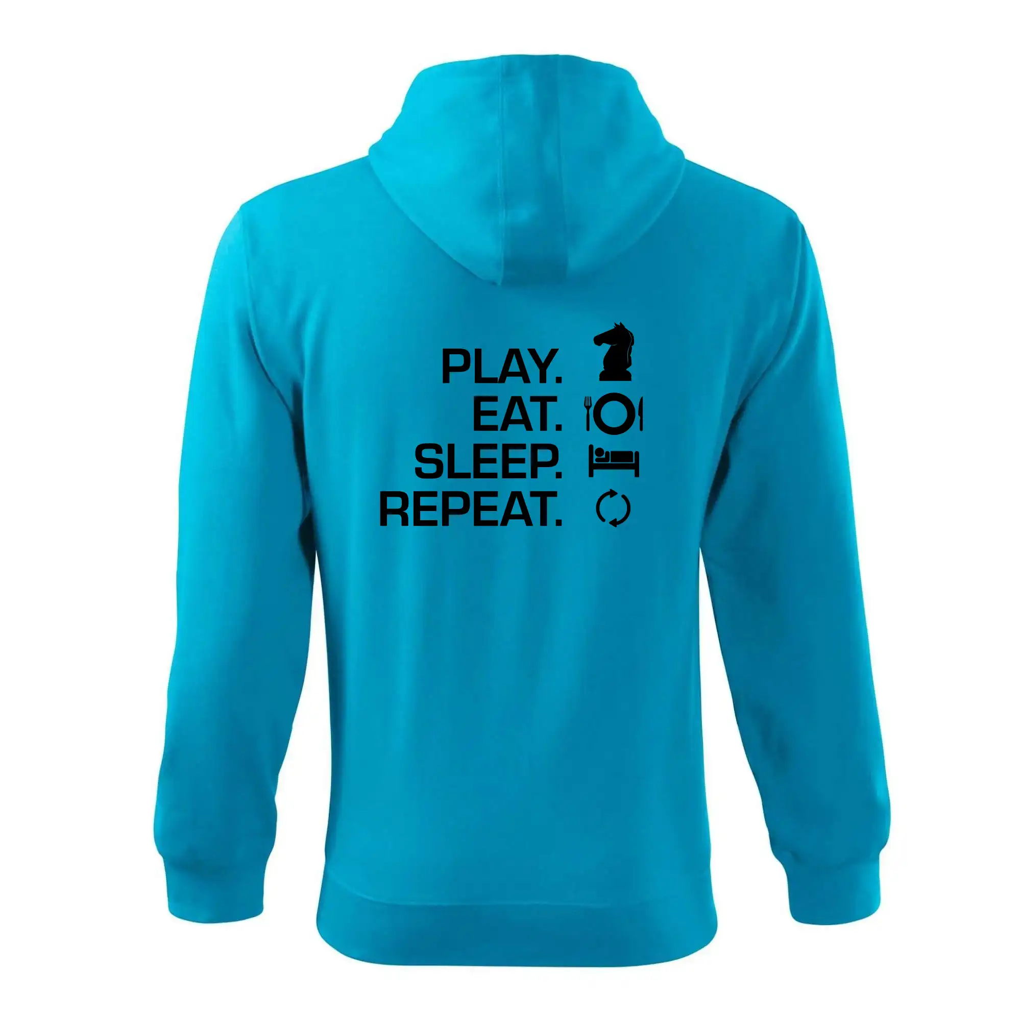 Tričká a mikiny so spoločenskými hrami  - Eat sleep play - šach - Mikina s kapucňou na zips trendy zipper