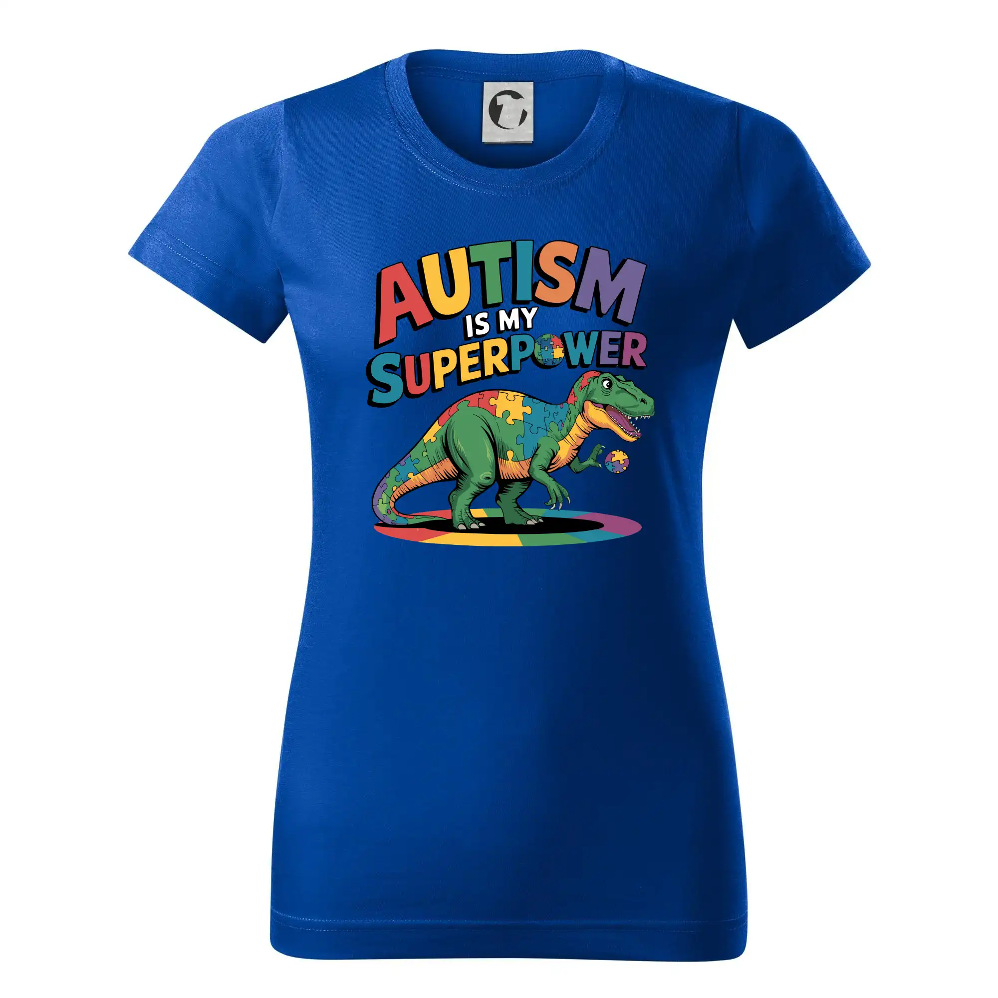 Tričká a mikiny pre autistov - Autism is my superpower dinosaurus - Dámske tričko basic - ľahko voľnejšie a dlhšie