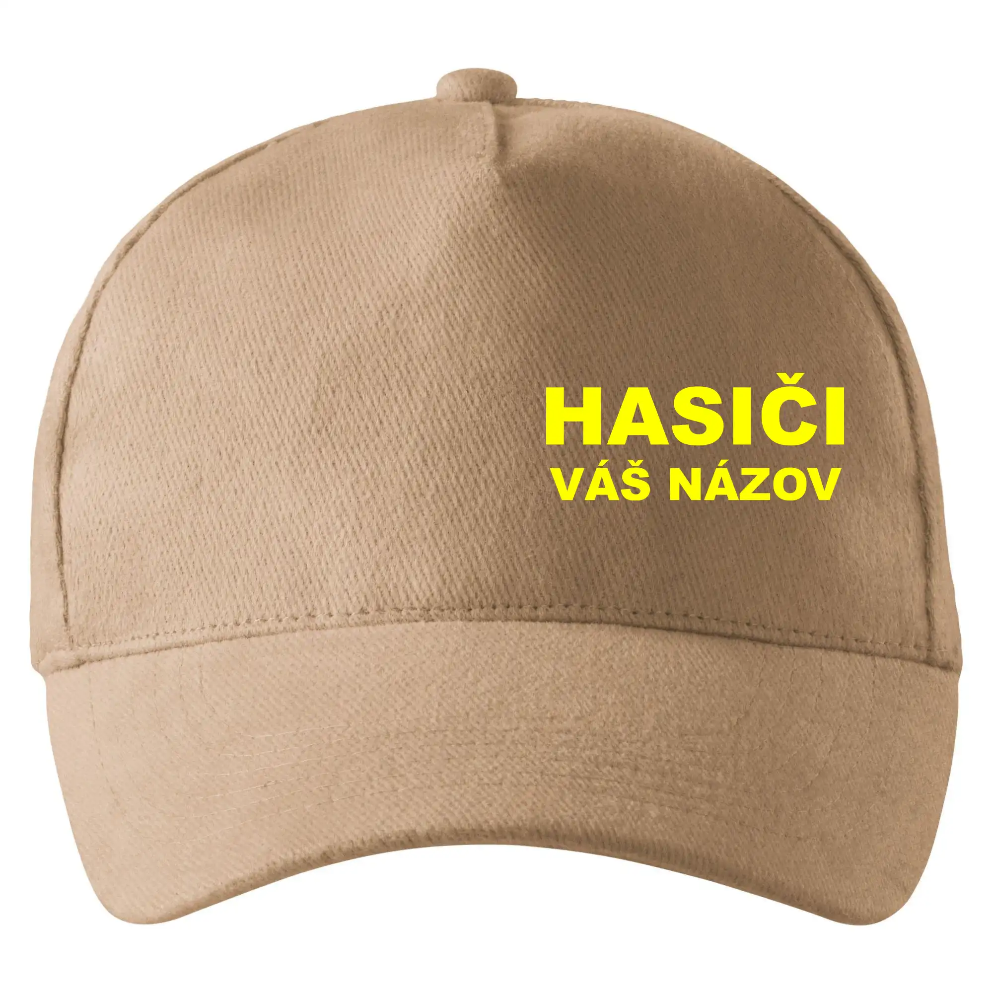 Originálne tričká pre hasičov - Hasiči - žltý nápis - váš názov zboru - Šiltovka so zahnutým šiltom a mosaznou sponou