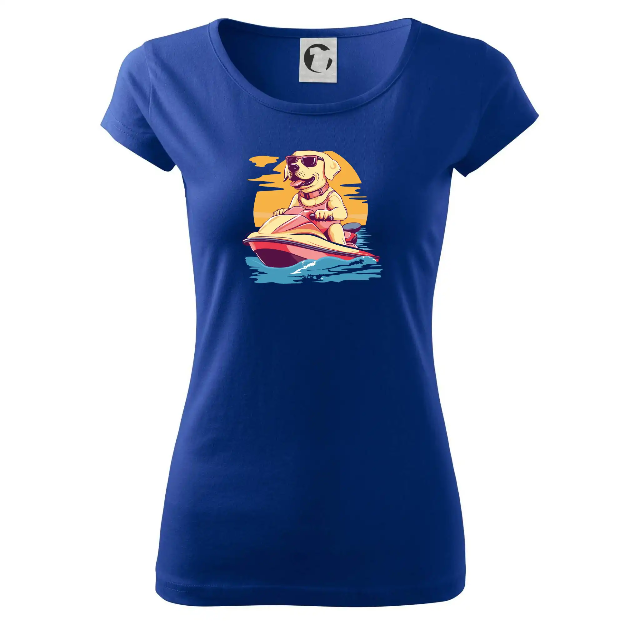 Zlatý retrívr na vodním skútru